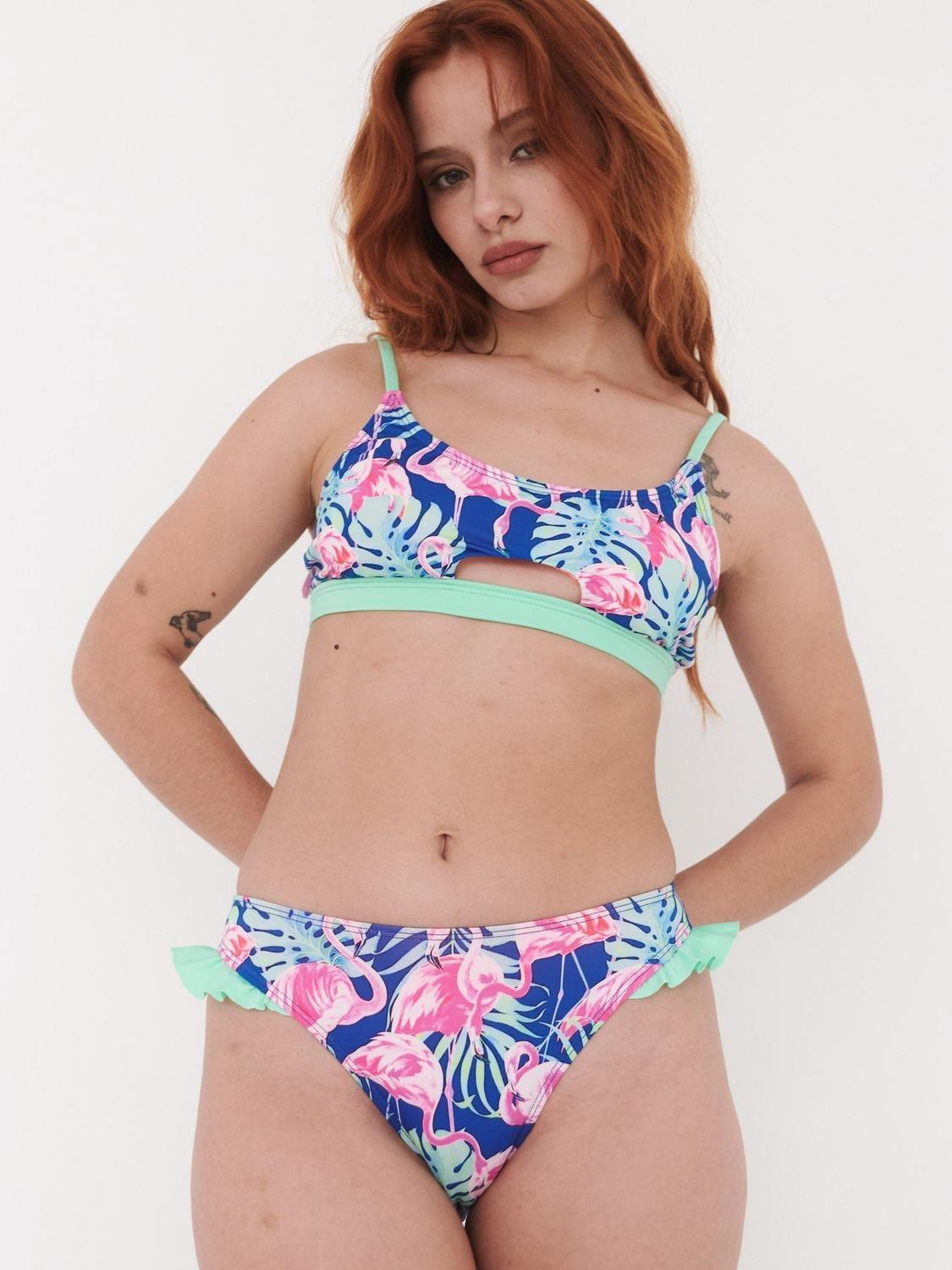 Bikini Daikiri Mujer Deportivo Soporte Calzón Vuelos Flamencos Azul Flúor Filtro UV50+-1