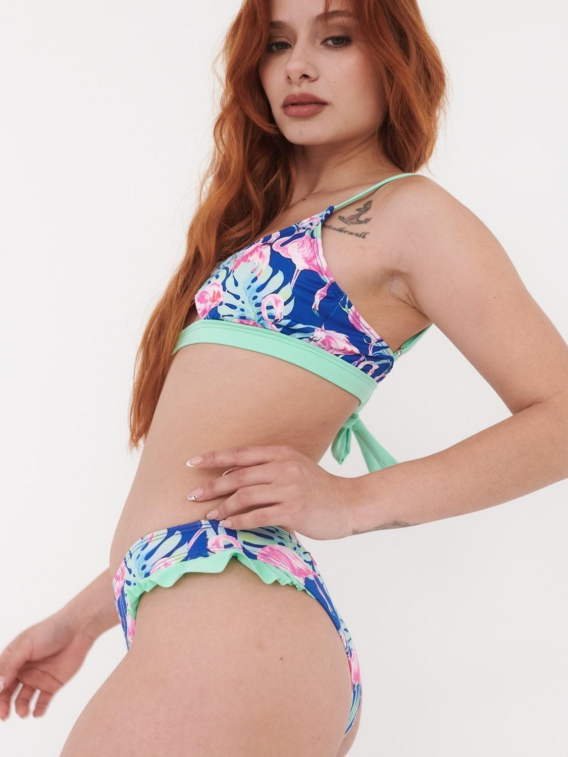 Bikini Daikiri Mujer Deportivo Soporte Calzón Vuelos Flamencos Azul Flúor Filtro UV50+-2