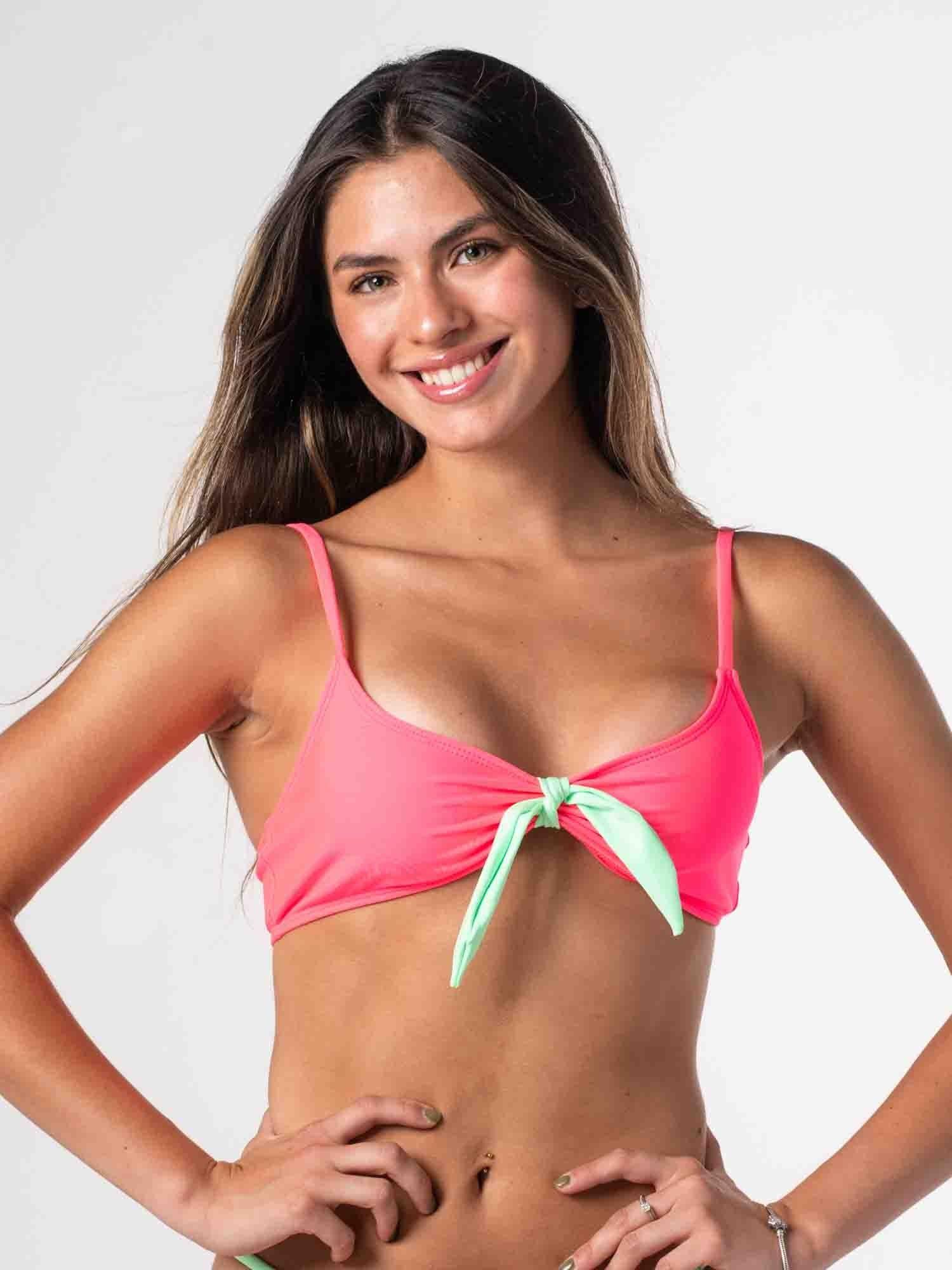 Top de Bikini Daikiri Mujer Deportivo con Lazo Rosado Fucsia Fluor Verde Menta Protección UV50+-2