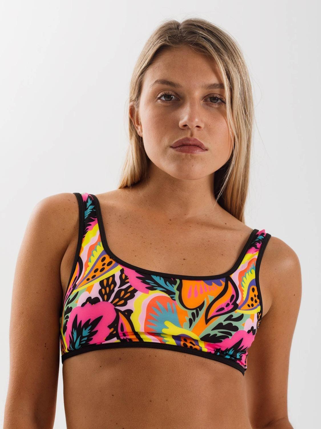 Top de Bikini Daikiri Mujer Deportivo Ajustable Flores Negro Flúor Filtro UV50+-0