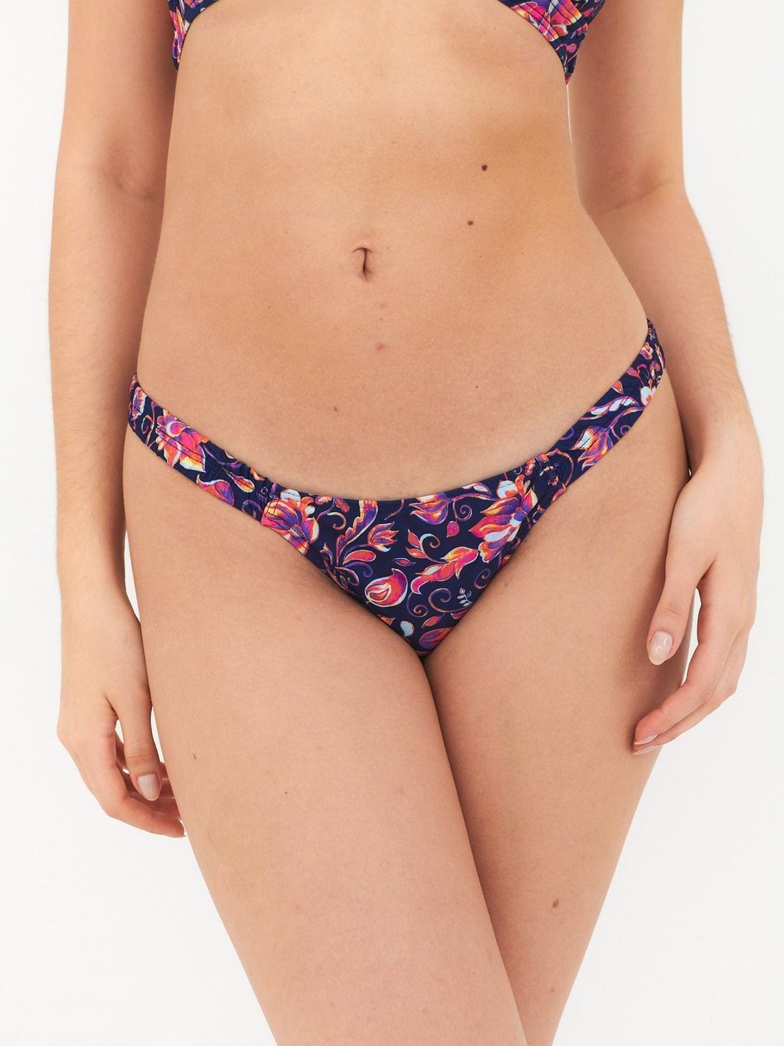 Bottom de Bikini Daikiri Mujer Calzón Fruncido Costados Flores Azul Flúor Filtro UV50+-0