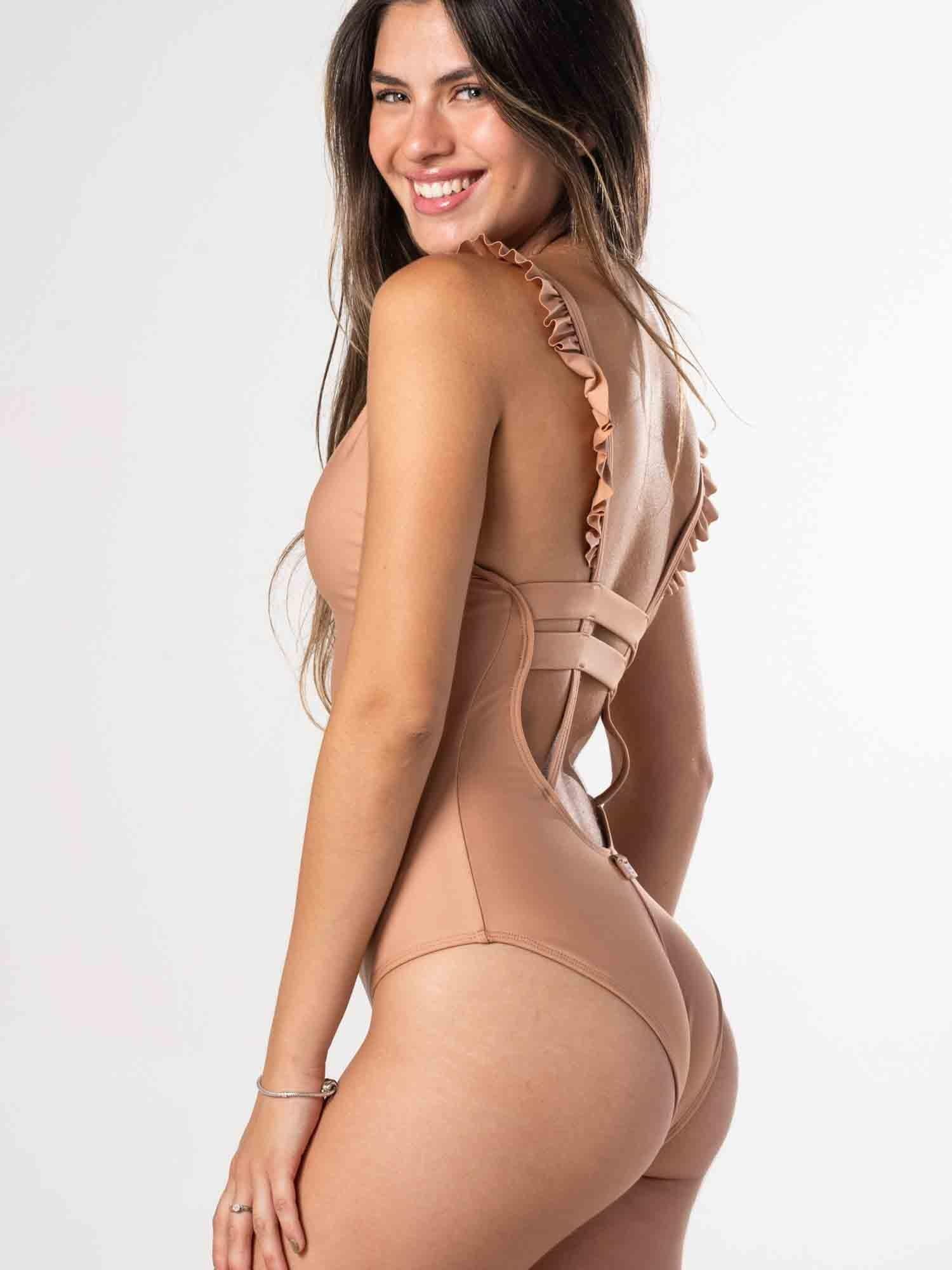 Traje de Baño Daikiri Mujer Vuelos Hombros Café Protección UV50+-0