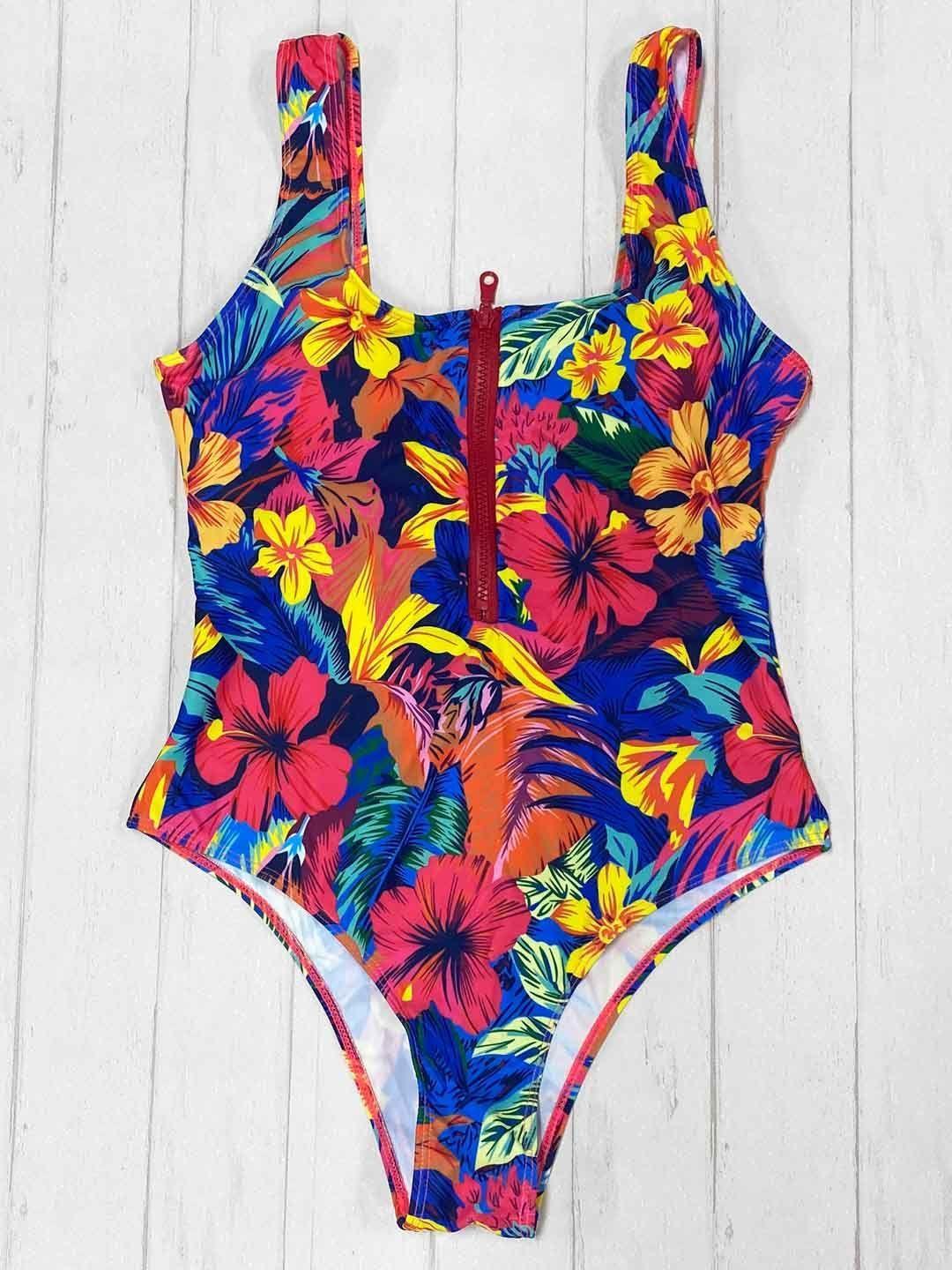 Daikiri Traje De Baño Entero Flores Multicolor Cierre-5