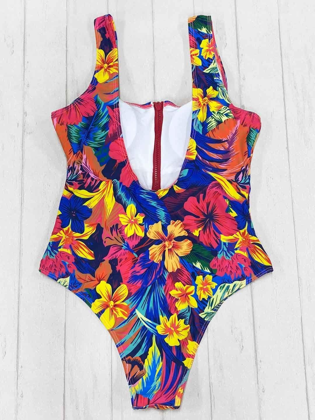 Daikiri Traje De Baño Entero Flores Multicolor Cierre-6