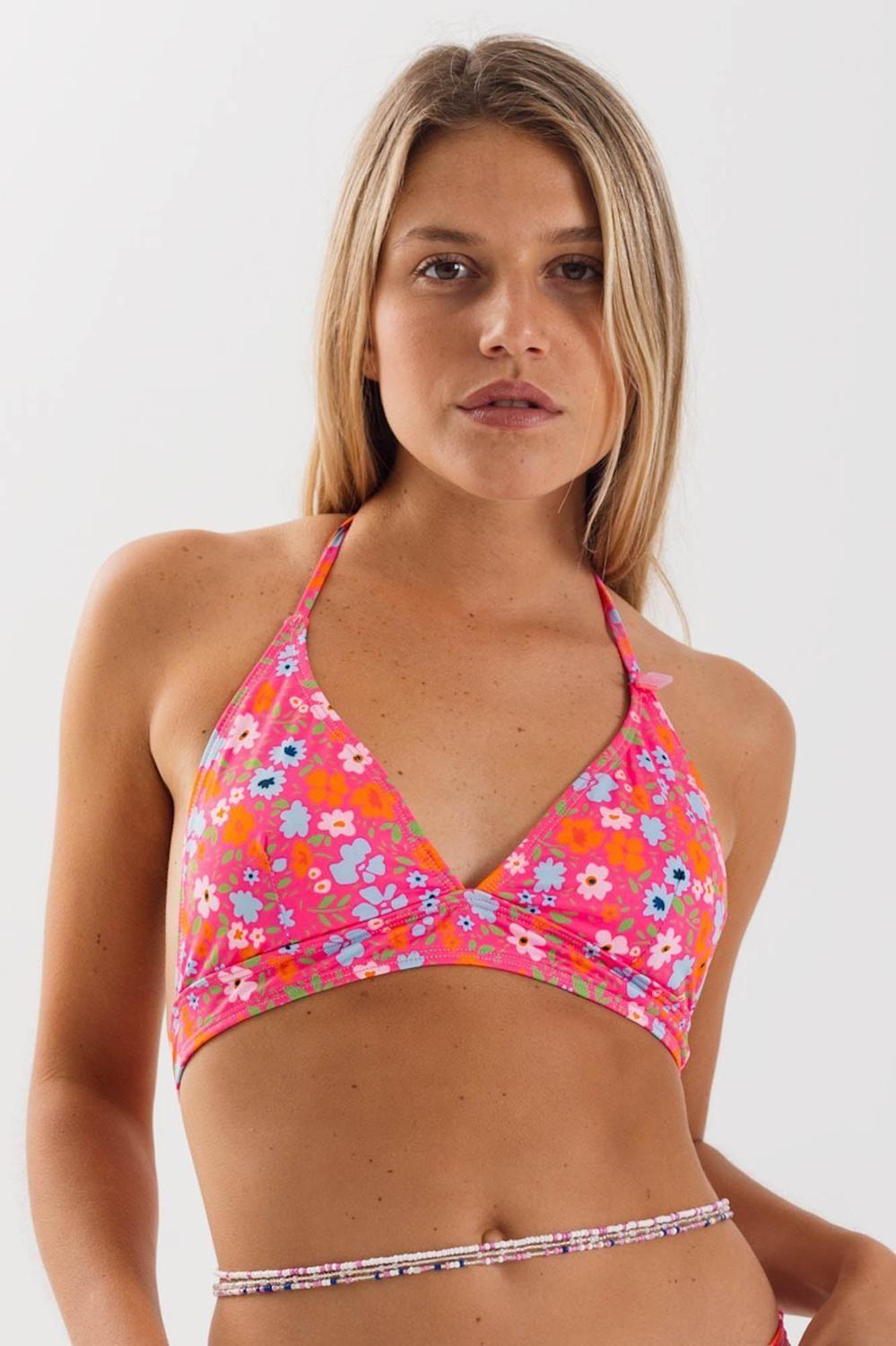 Top de Bikini Daikiri Mujer Triángulo Fijo Flores Fucsia Flúor Filtro UV50+-0
