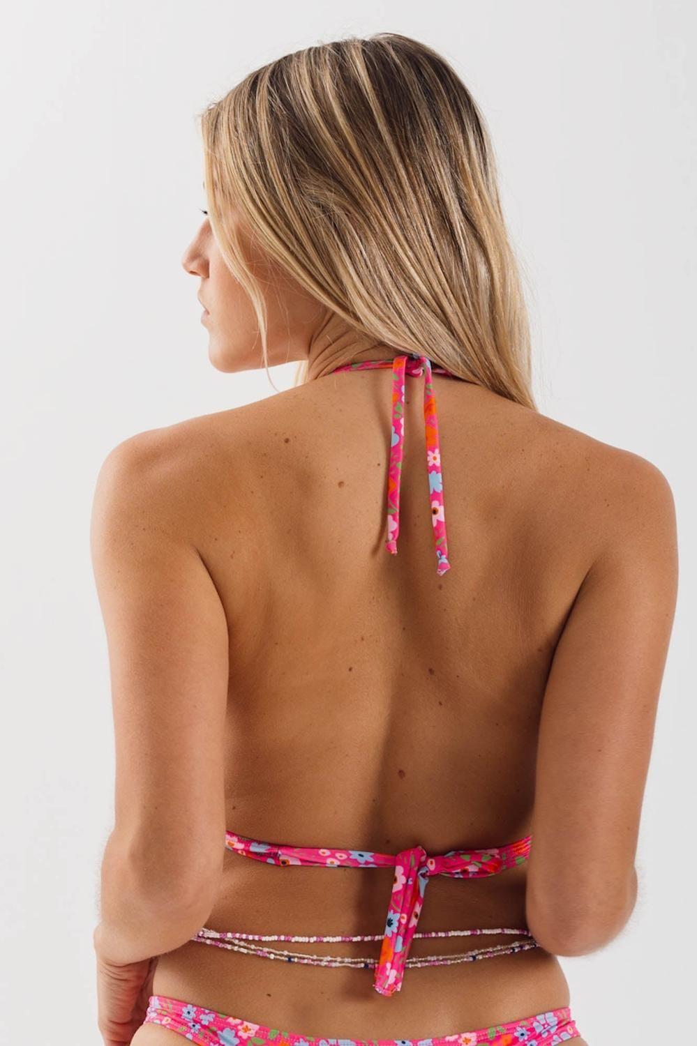 Top de Bikini Daikiri Mujer Triángulo Fijo Flores Fucsia Flúor Filtro UV50+-1