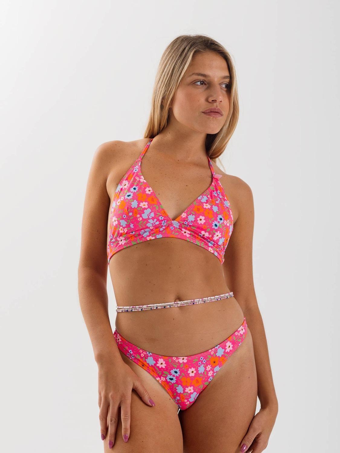 Top de Bikini Daikiri Mujer Triángulo Fijo Flores Fucsia Flúor Filtro UV50+-4