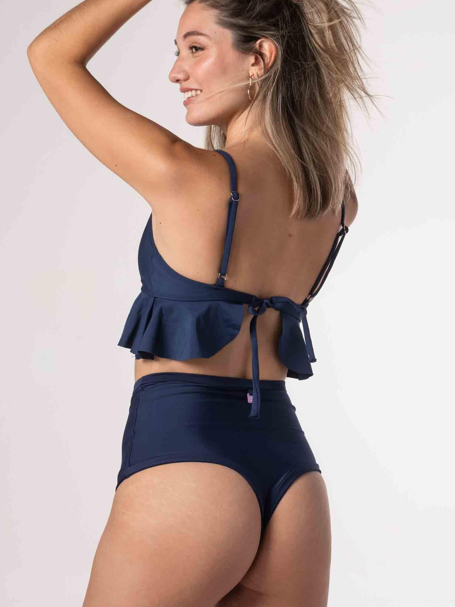 Bikini Daikiri Mujer Triángulo Volados Azul Marino Protección UV50+-1