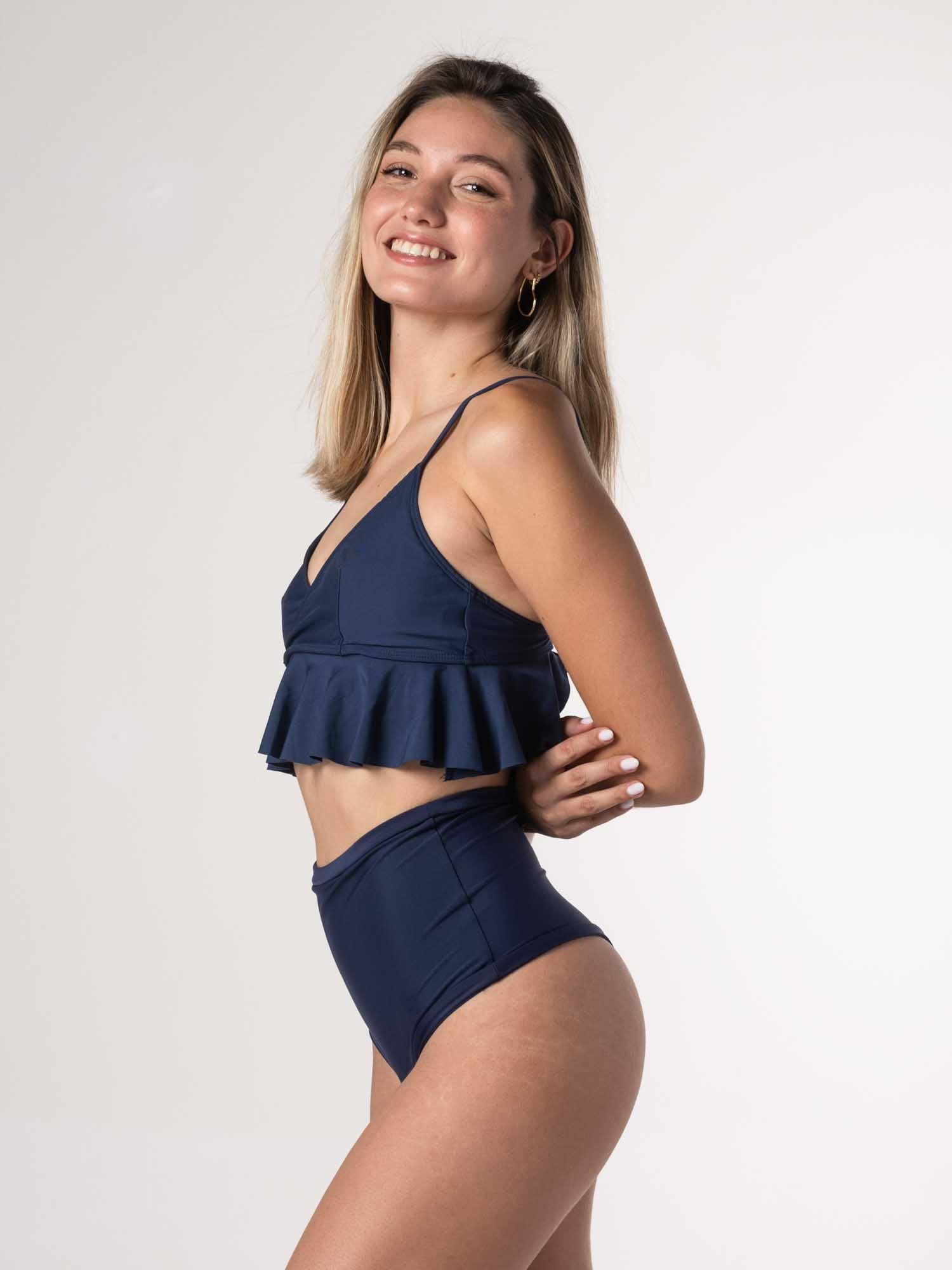 Bikini Daikiri Mujer Triángulo Volados Azul Marino Protección UV50+-4