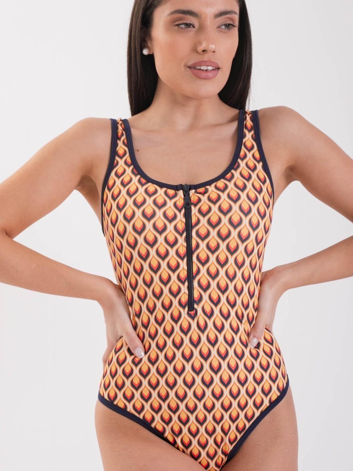 Traje de Baño Daikiri Mujer Cierre Delantero Geométrico Naranjo Azul Filtro UV50+-0