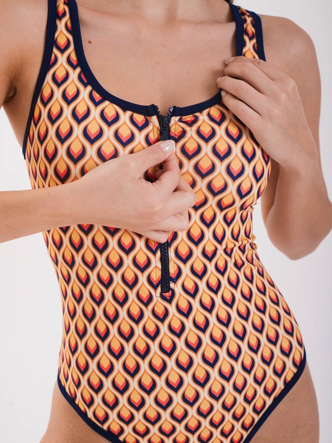 Traje de Baño Daikiri Mujer Cierre Delantero Geométrico Naranjo Azul Filtro UV50+-3