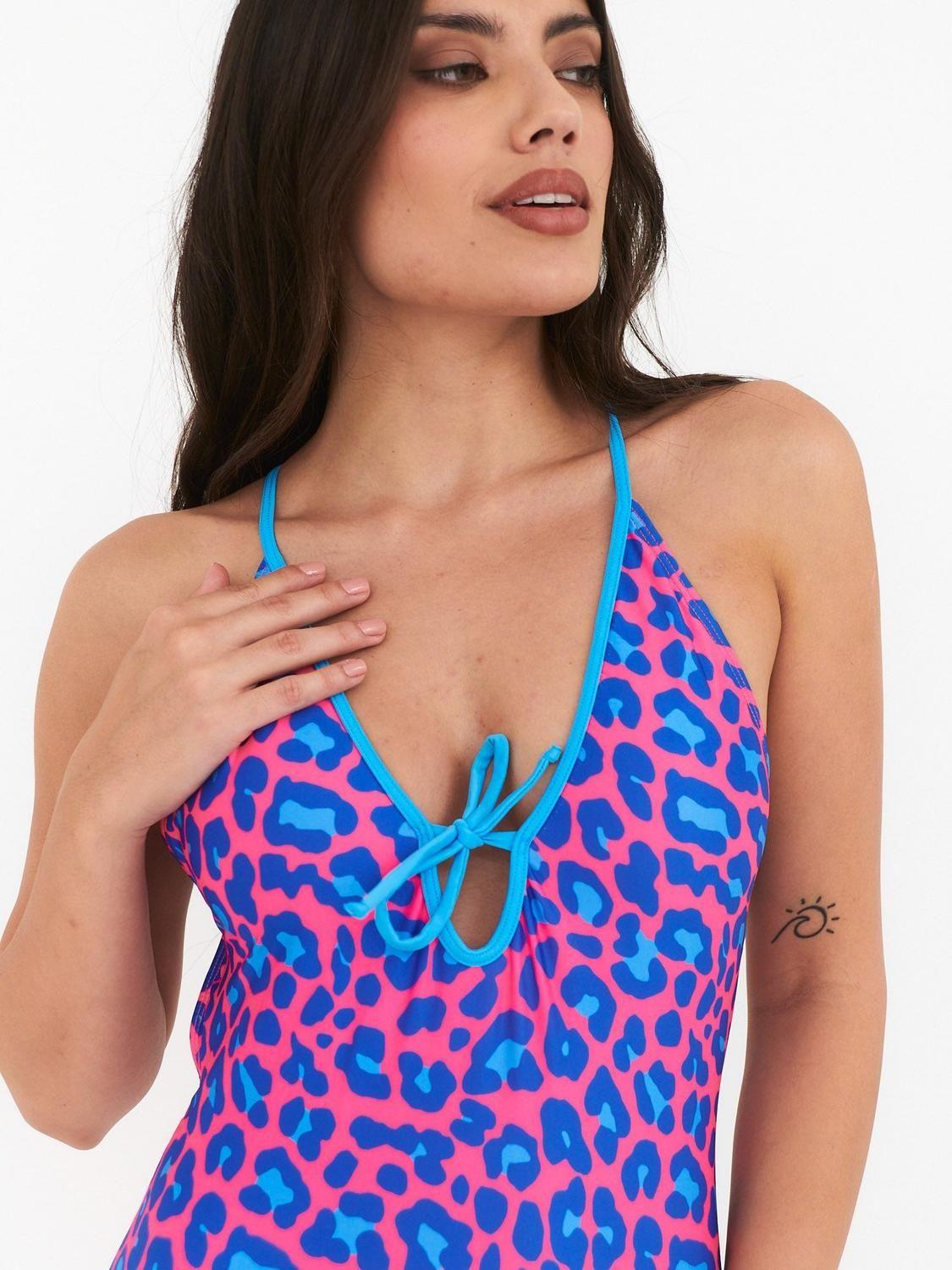 Traje de Baño Daikiri Mujer Sin Espalda Amarra Delantera Animal Print Fucsia Filtro UV50+-0