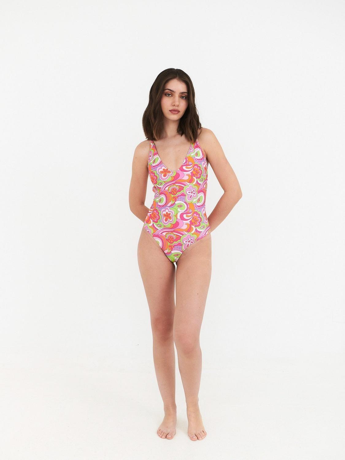 Traje de Baño Daikiri Mujer Espalda Rebajada Psicodelico Naranjo Flúor Filtro UV50+-5