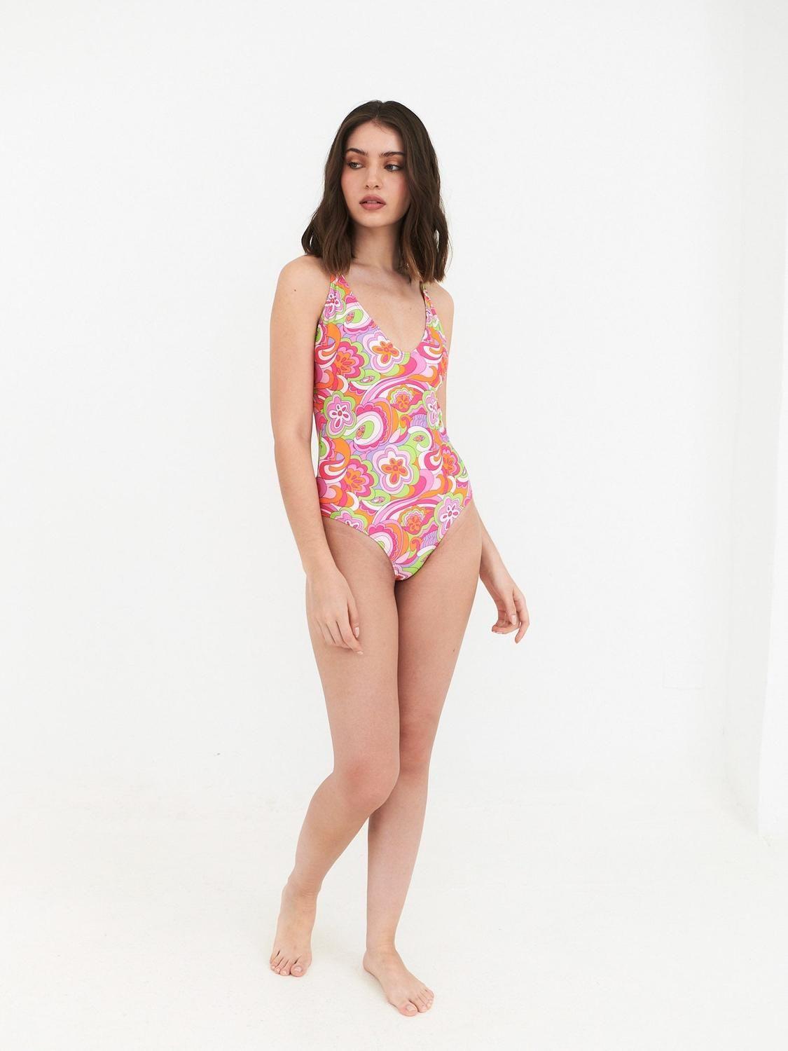 Traje de Baño Daikiri Mujer Espalda Rebajada Psicodelico Naranjo Flúor Filtro UV50+-6