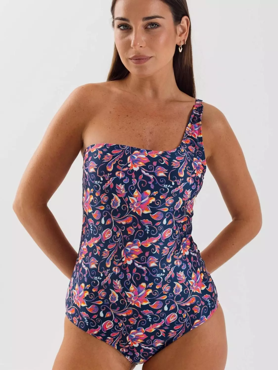 Traje de Baño Daikiri Mujer Un Hombro Flores Azul Flúor Filtro UV50+-0