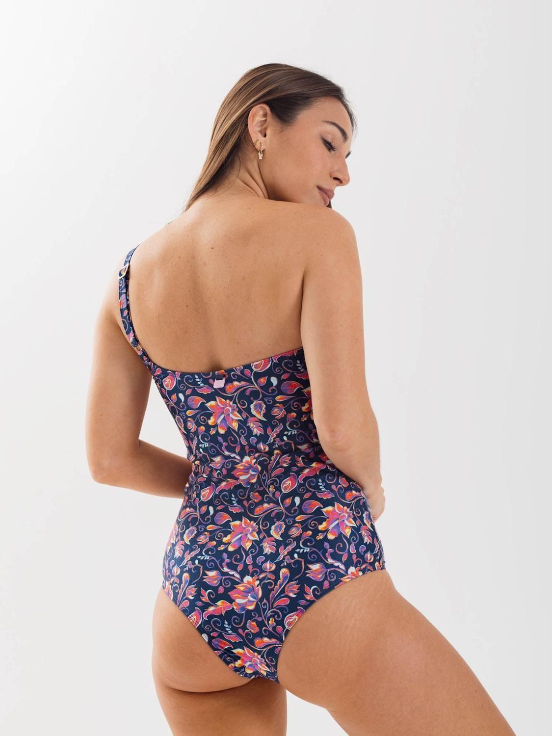 Traje de Baño Daikiri Mujer Un Hombro Flores Azul Flúor Filtro UV50+-4