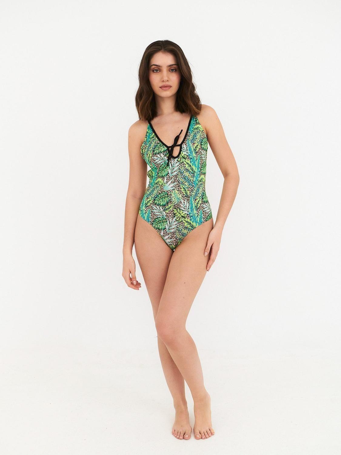 Traje de Baño Daikiri Mujer Sin Espalda Amarra Delantera Animal Print Selva Café Filtro UV50+-6