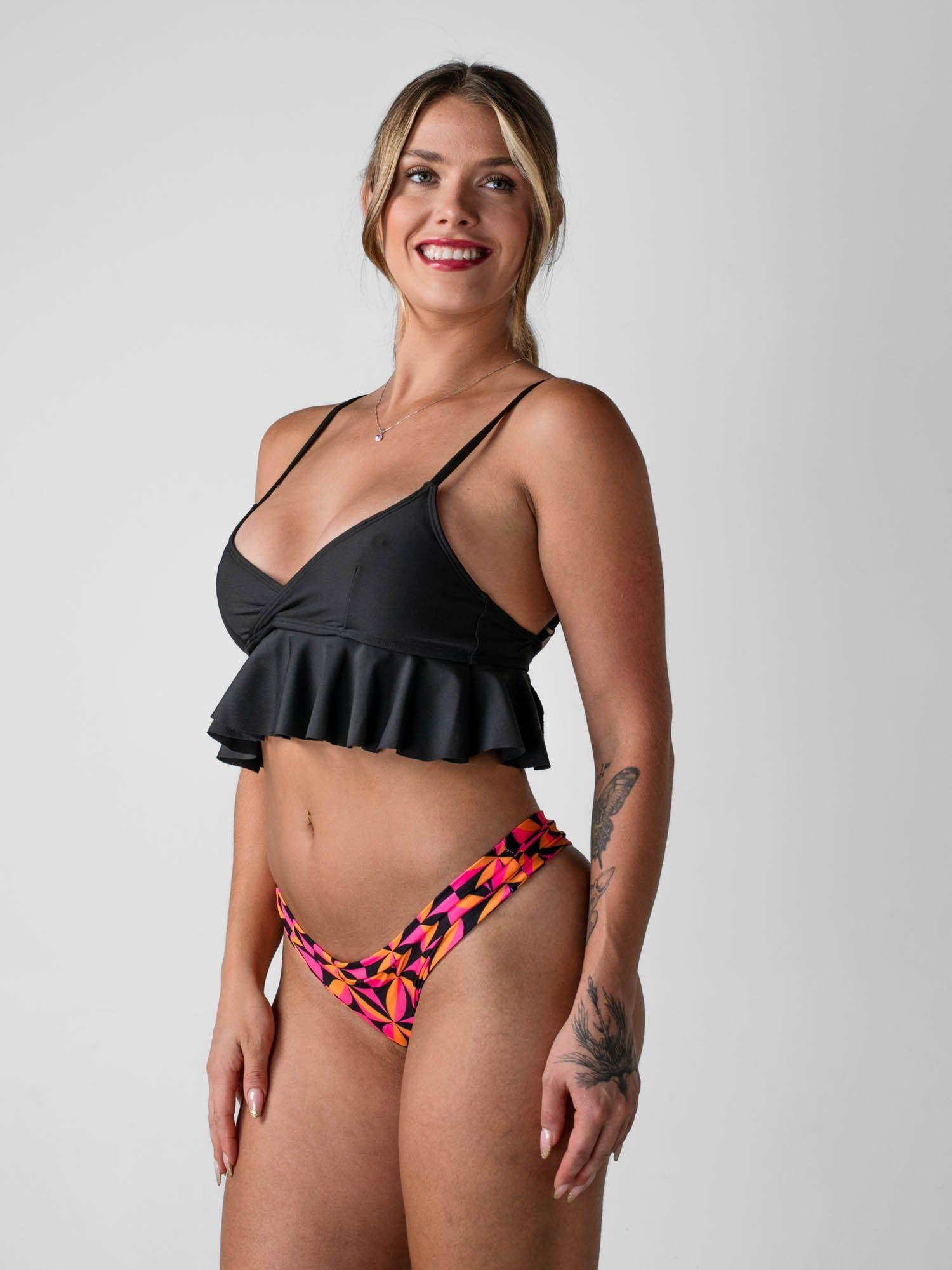 Bikini Daikiri Mujer Triángulo Volados Negro Protección UV50+-2