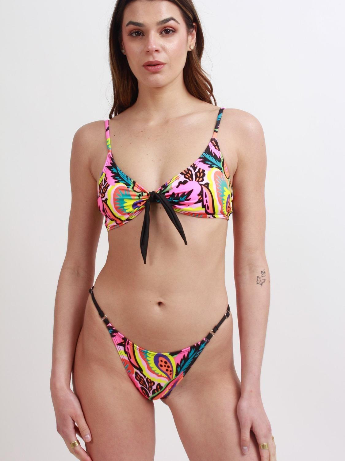Bottom de Bikini Daikiri Mujer Calzón Regulable Cadera Flores Negro Flúor Filtro UV50+-4