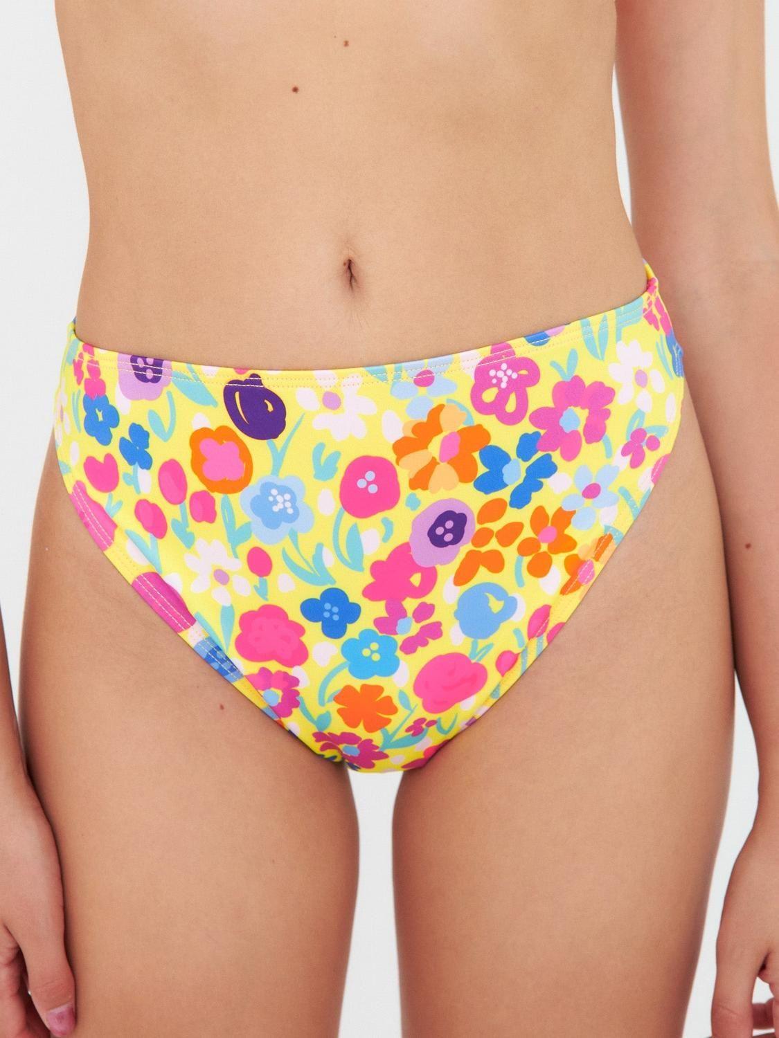 Bottom de Bikini Daikiri Mujer Calzón Pierna Alta Flores Amarillo Flúor Filtro UV50+-0