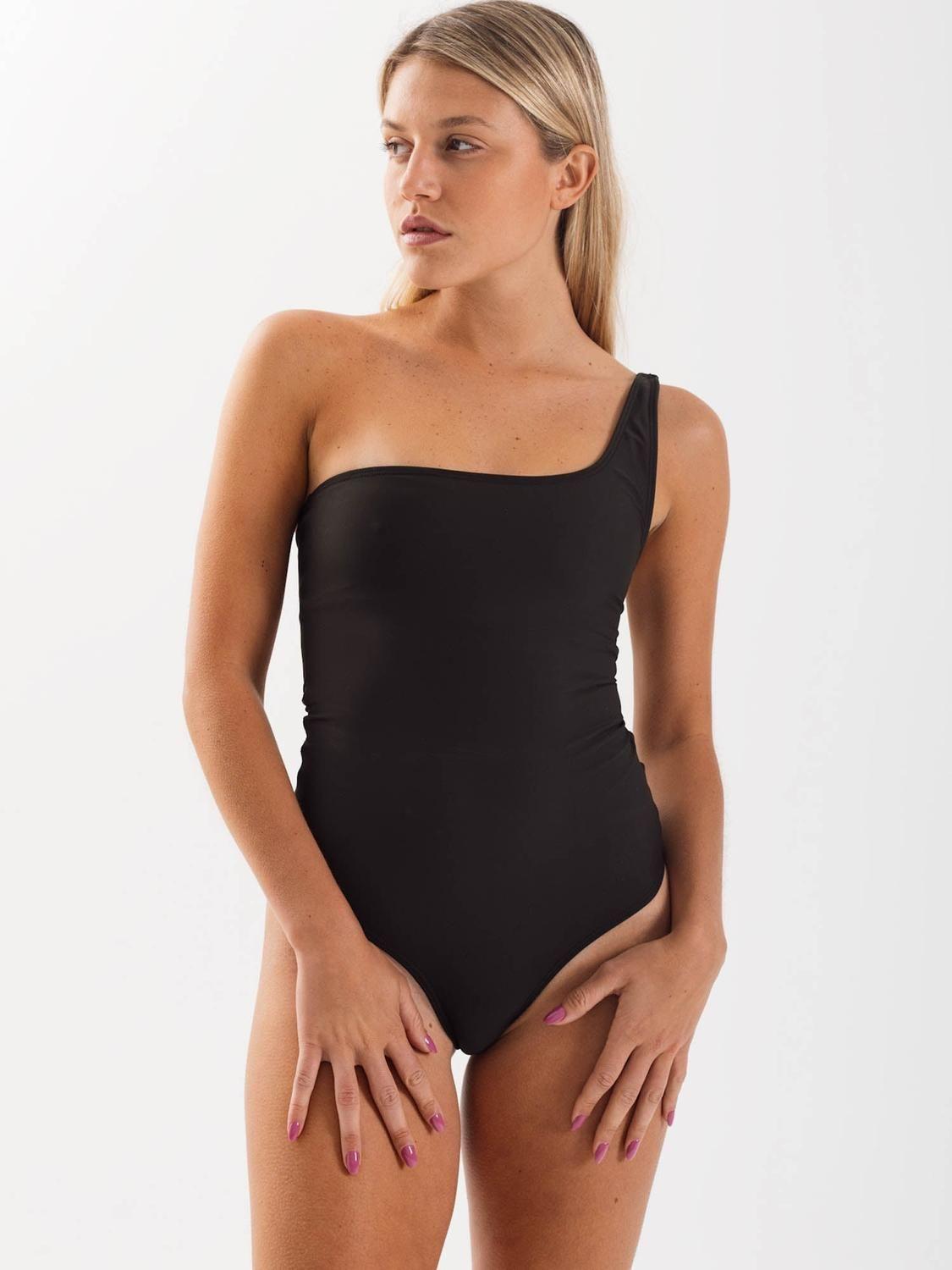 Traje de Baño Daikiri Mujer Un Hombro Negro Filtro UV50+-4