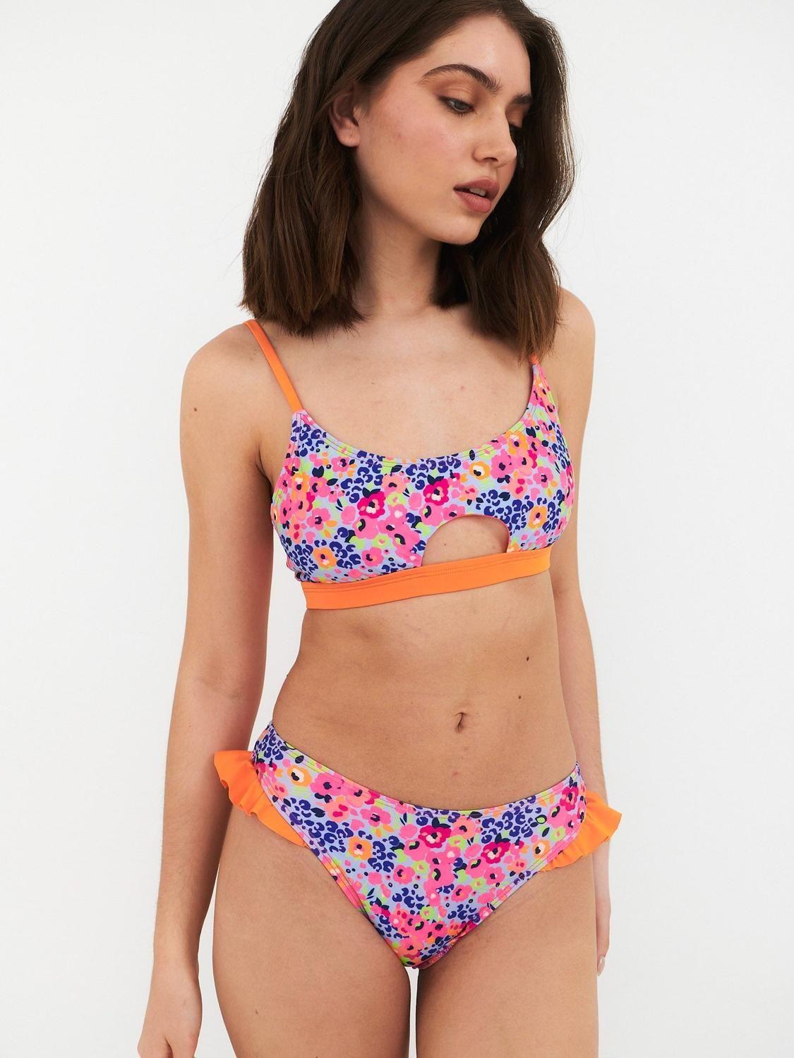 Bikini Daikiri Mujer Deportivo Soporte Calzón Vuelos Flores Celeste Flúor Filtro UV50+-3