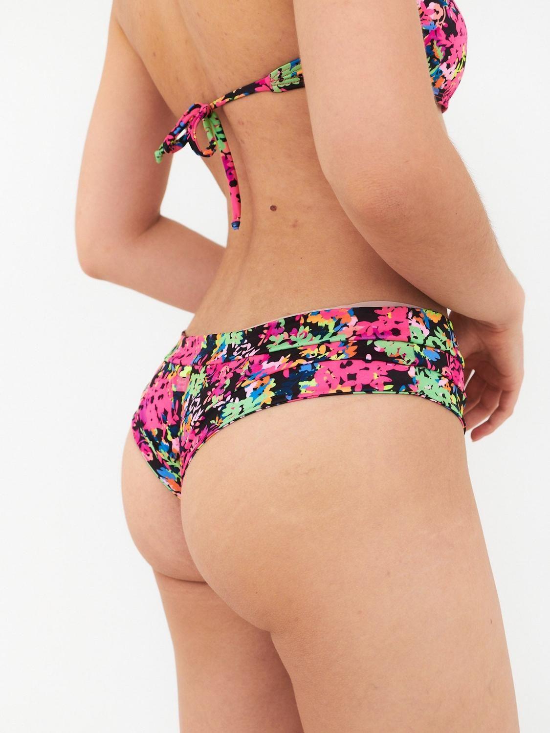 Bottom de Bikini Daikiri Mujer Calzón Sin Costuras Flores Negro Rosa Flúor Filtro UV50+-1