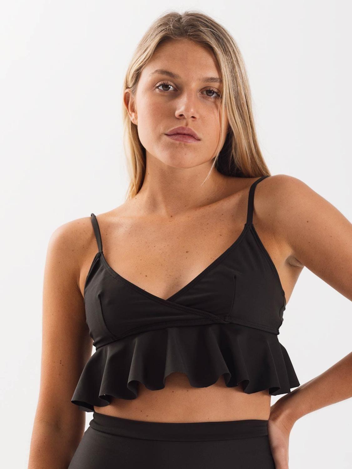 Top de Bikini Daikiri Mujer Triángulo Volados Negro Filtro UV50+-0