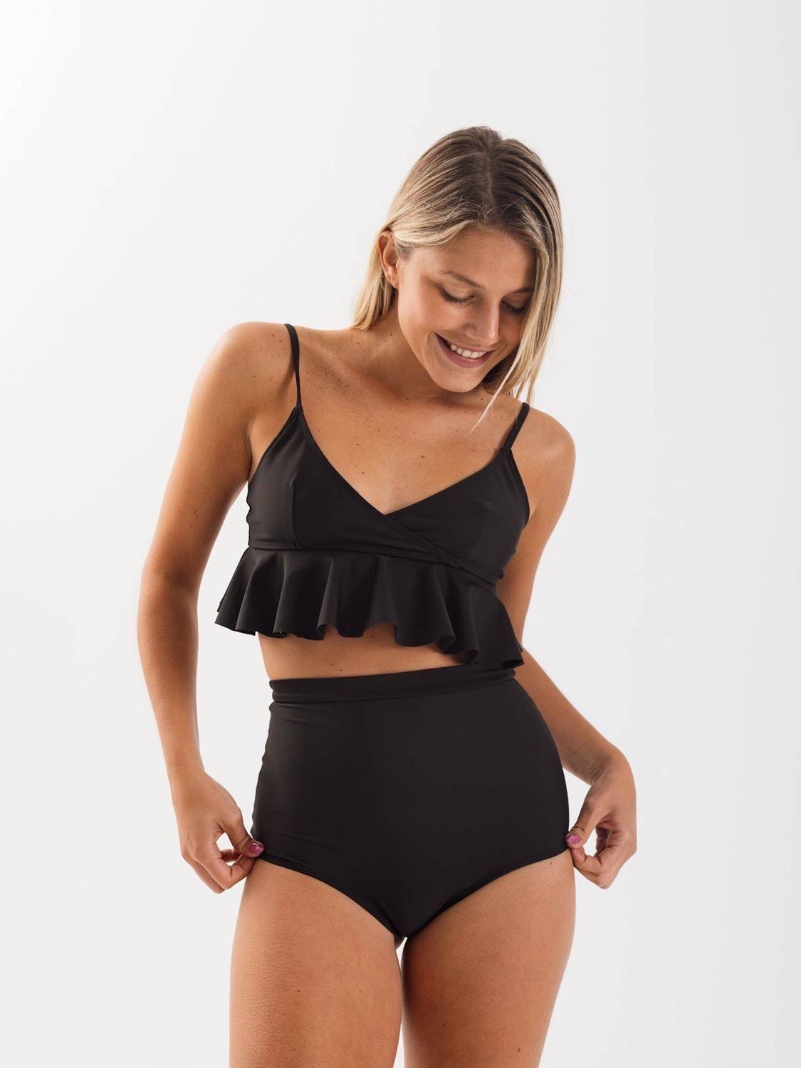 Top de Bikini Daikiri Mujer Triángulo Volados Negro Filtro UV50+-3