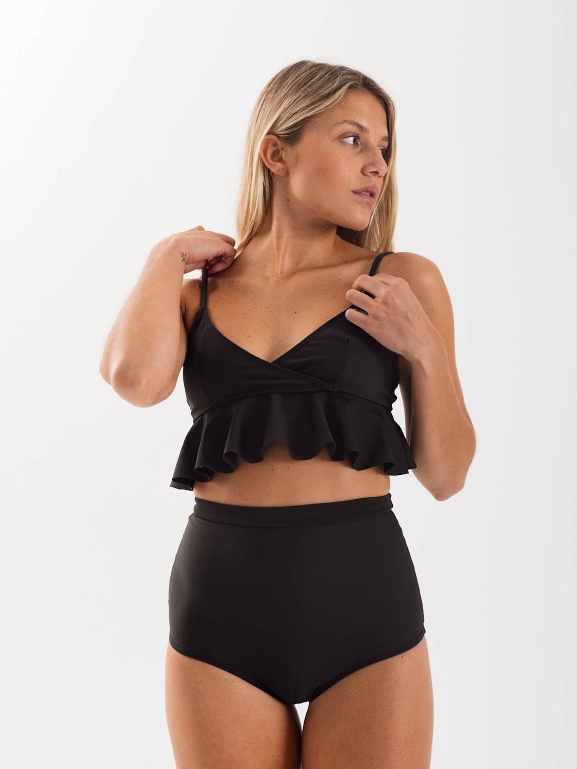 Top de Bikini Daikiri Mujer Triángulo Volados Negro Filtro UV50+-7