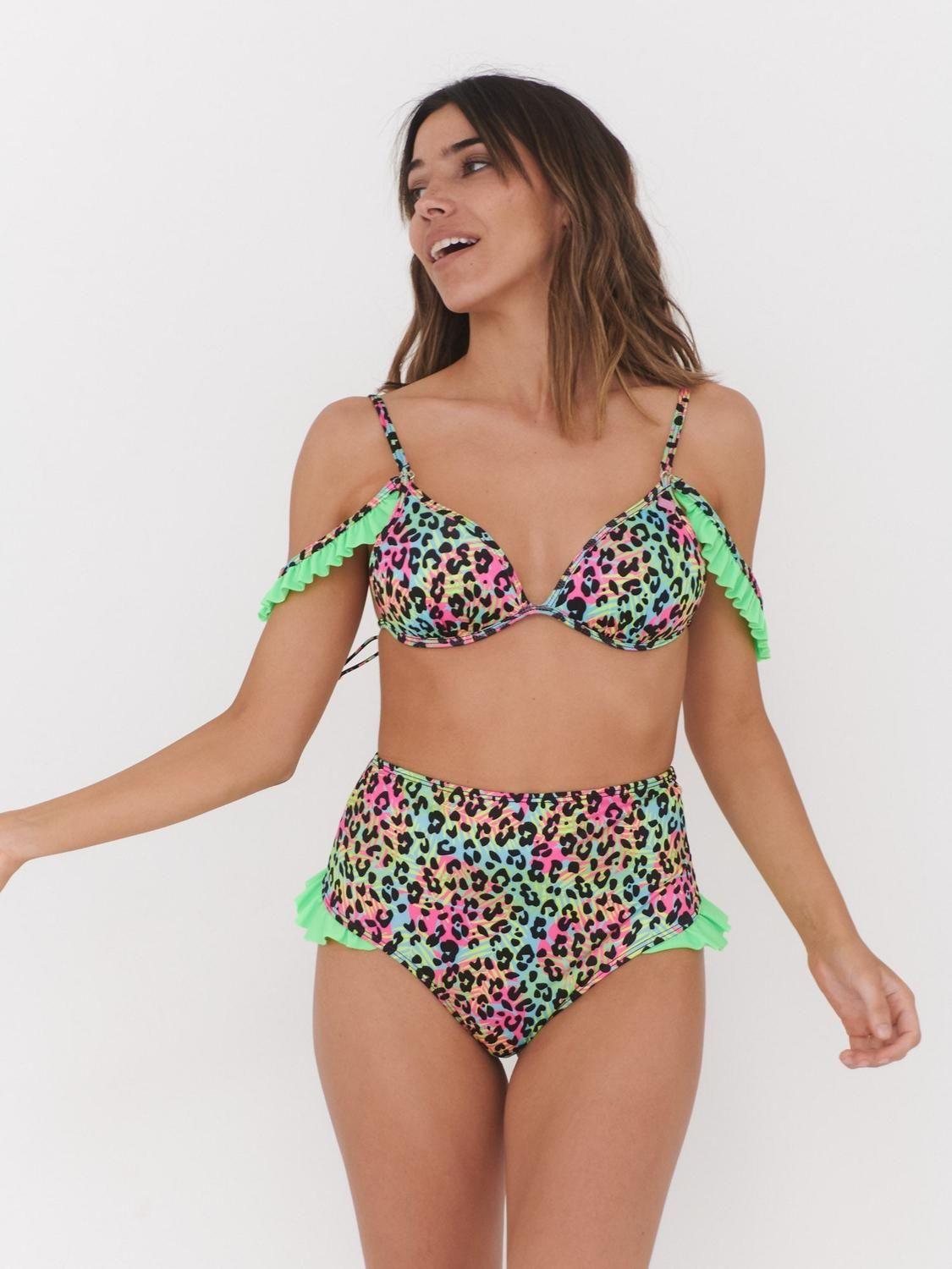 Bottom de Bikini Daikiri Mujer Calzón Tiro Alto Vuelos Print Leopardo Verde Flúor Filtro UV50+-4
