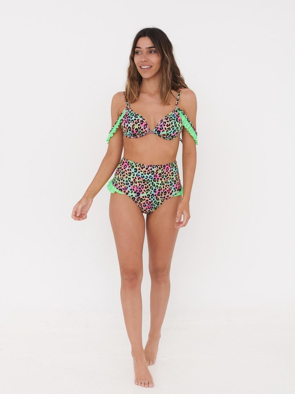 Bottom de Bikini Daikiri Mujer Calzón Tiro Alto Vuelos Print Leopardo Verde Flúor Filtro UV50+-6