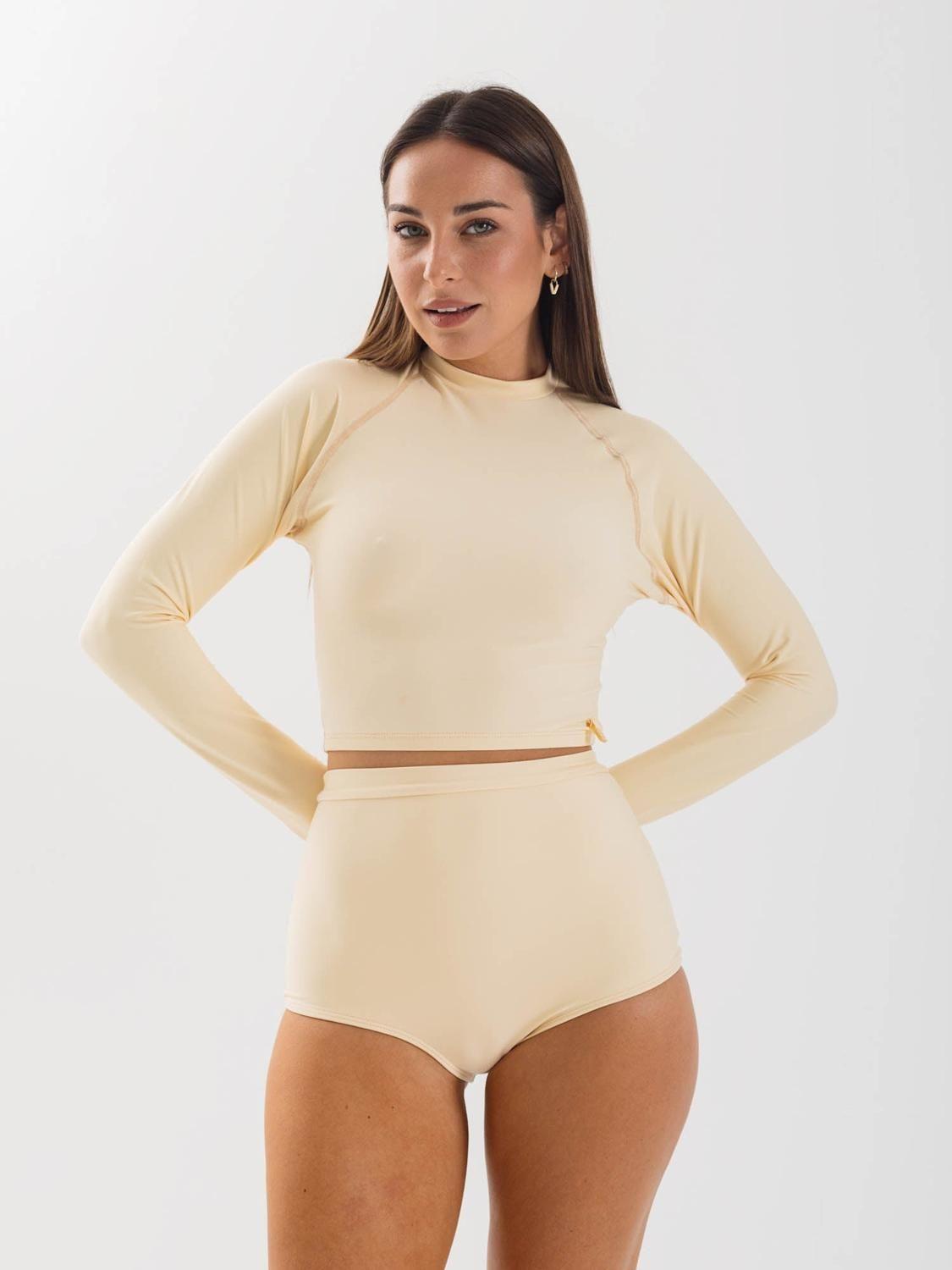 Bottom de Bikini Daikiri Mujer Calzón Tiro Alto Crema Filtro UV50+-3