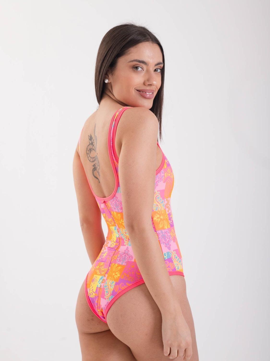 Traje de Baño Daikiri Mujer Cierre Delantero Patchwork Naranjo Flúor Filtro UV50+-2