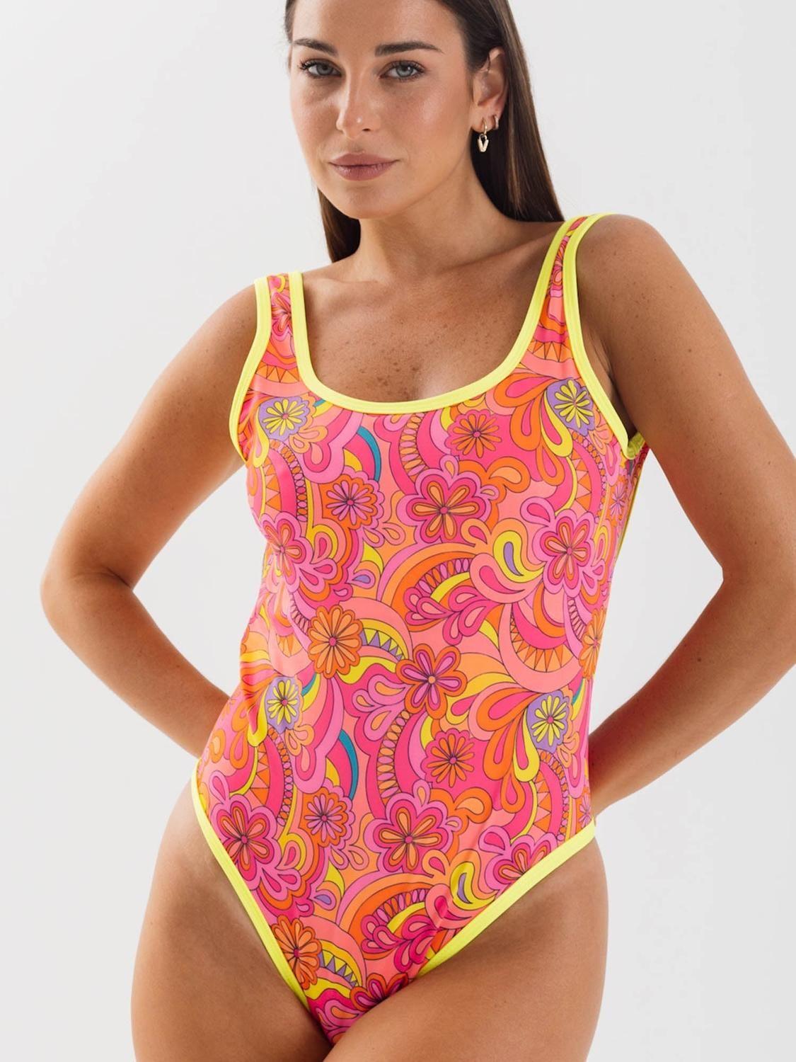 Traje de Baño Daikiri Mujer Baywatch Clásico Floral Naranjo Flúor Filtro UV50+-0