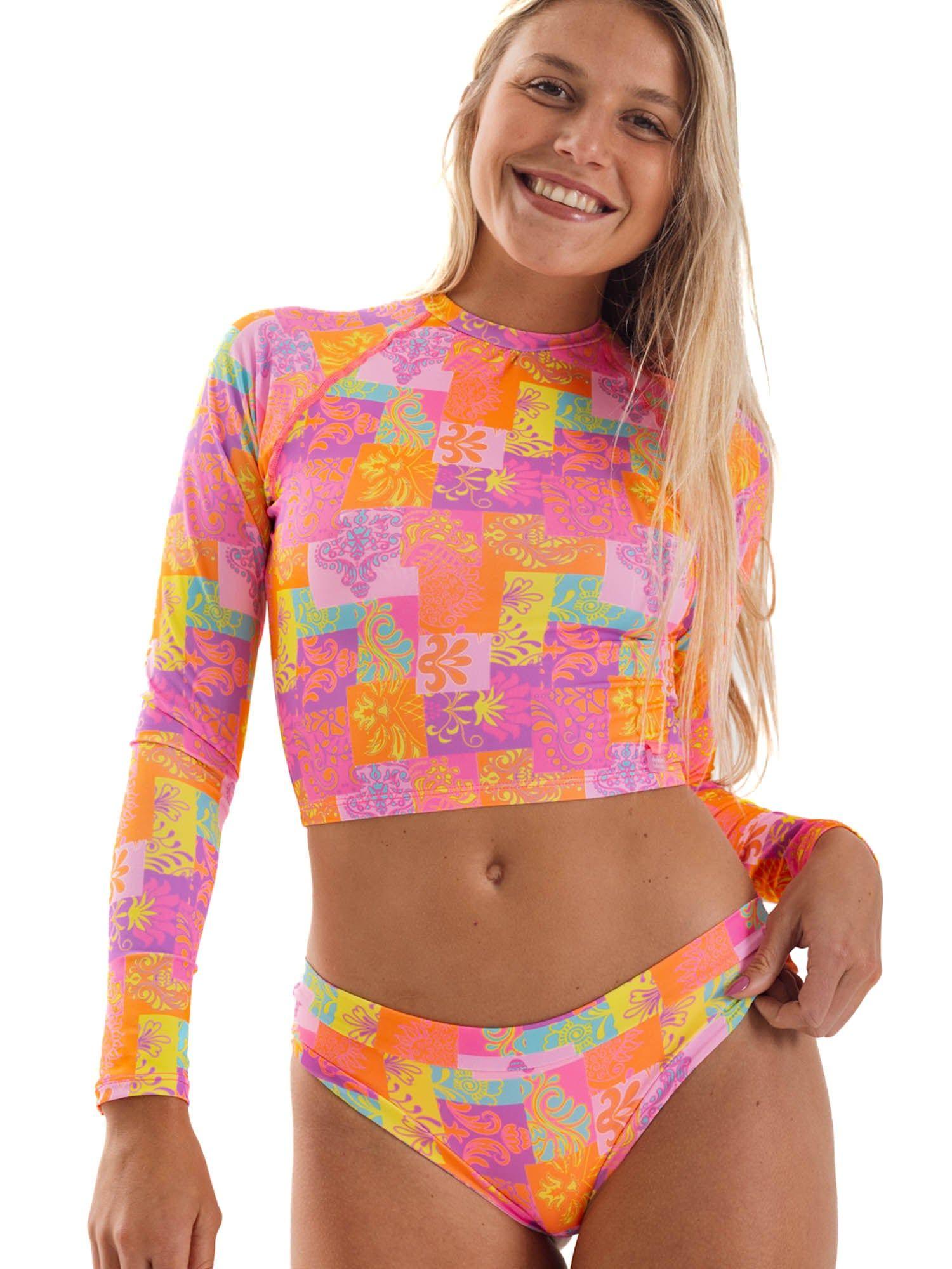 Daikiri Bikini Surf Mujer Naranjo Estampado Manga Larga Ajustable Protección UV 50+-0