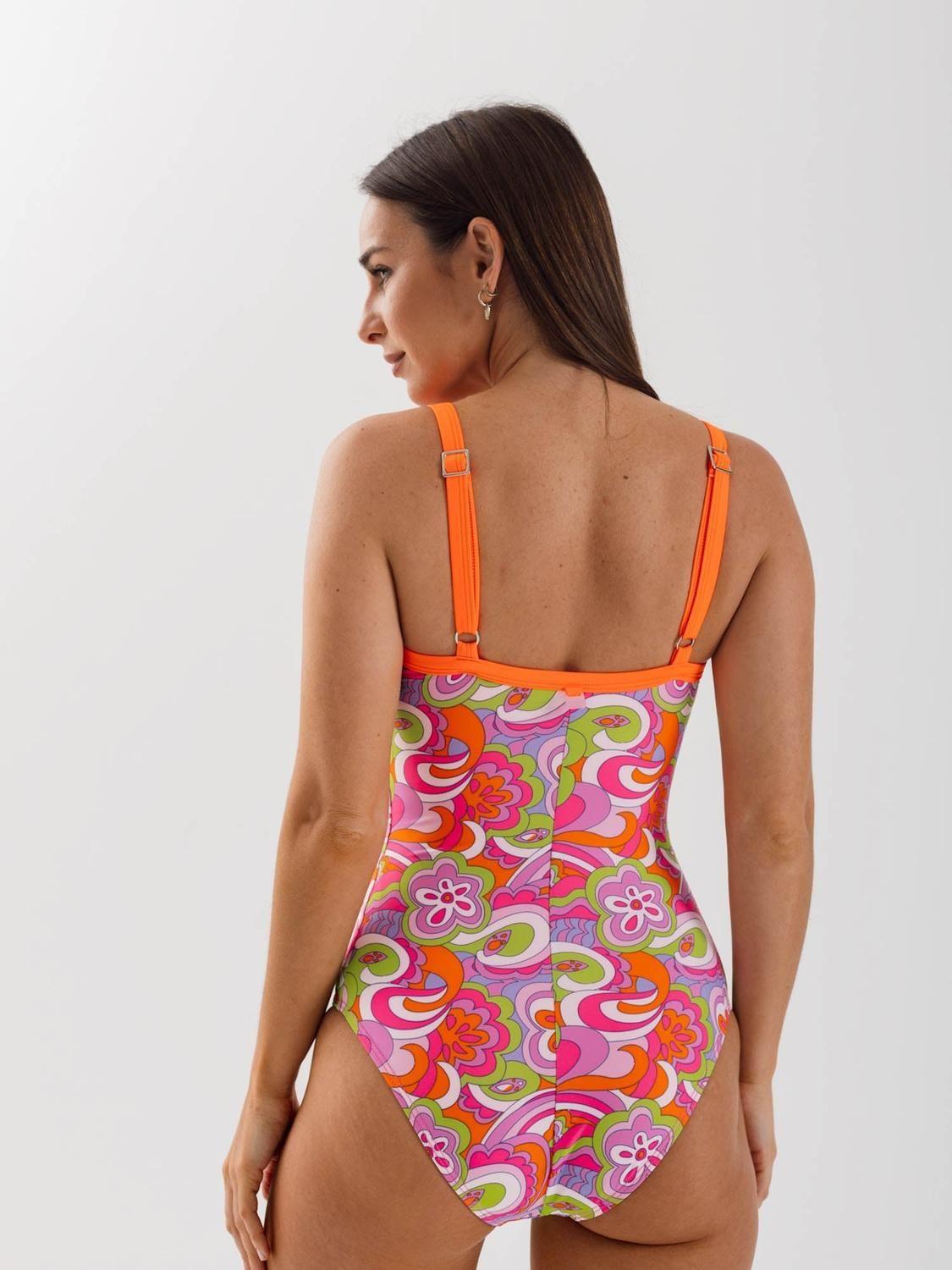 Traje de Baño Daikiri Mujer Escote Cuadrado Psicodelico Naranjo Flúor Filtro UV50+-7