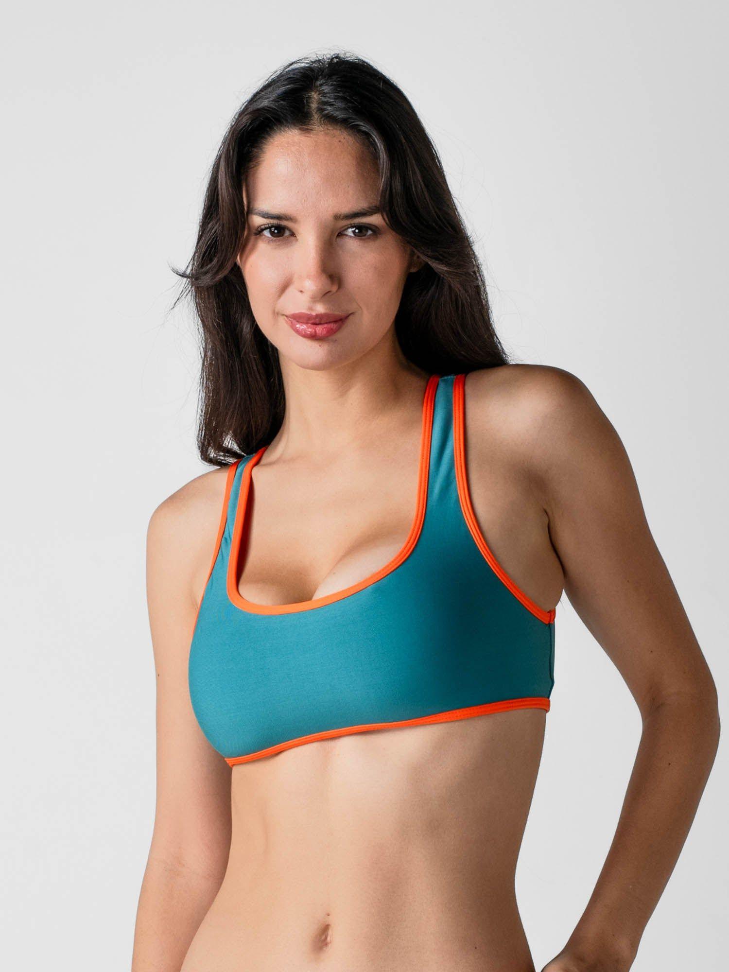 Top de Bikini Daikiri Mujer Deportivo Ajustable Verde Oscuro Naranjo Protección UV50+-4