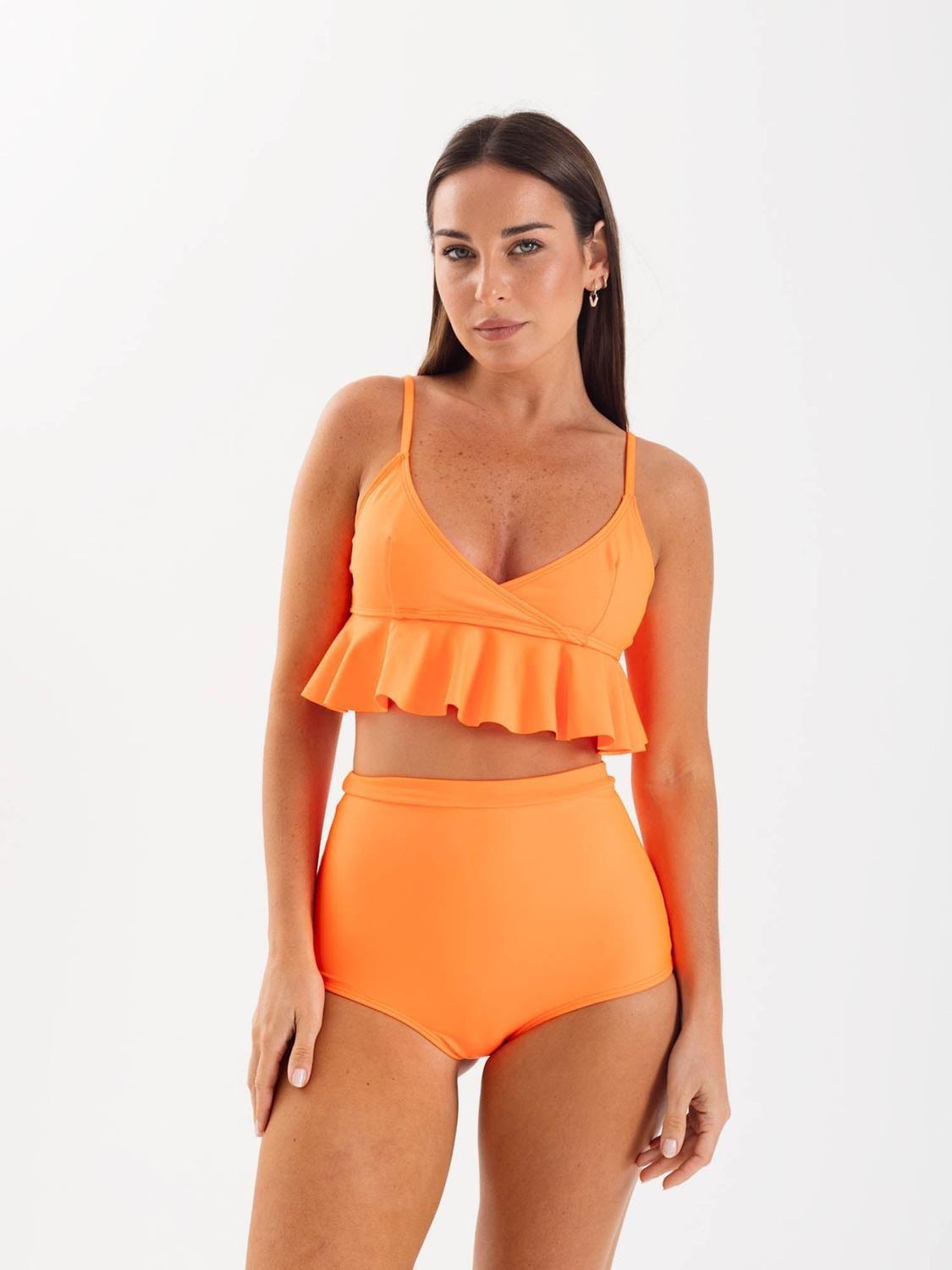 Bottom de Bikini Daikiri Mujer Short Tiro Alto Naranjo Fluor Filtro UV50+-4