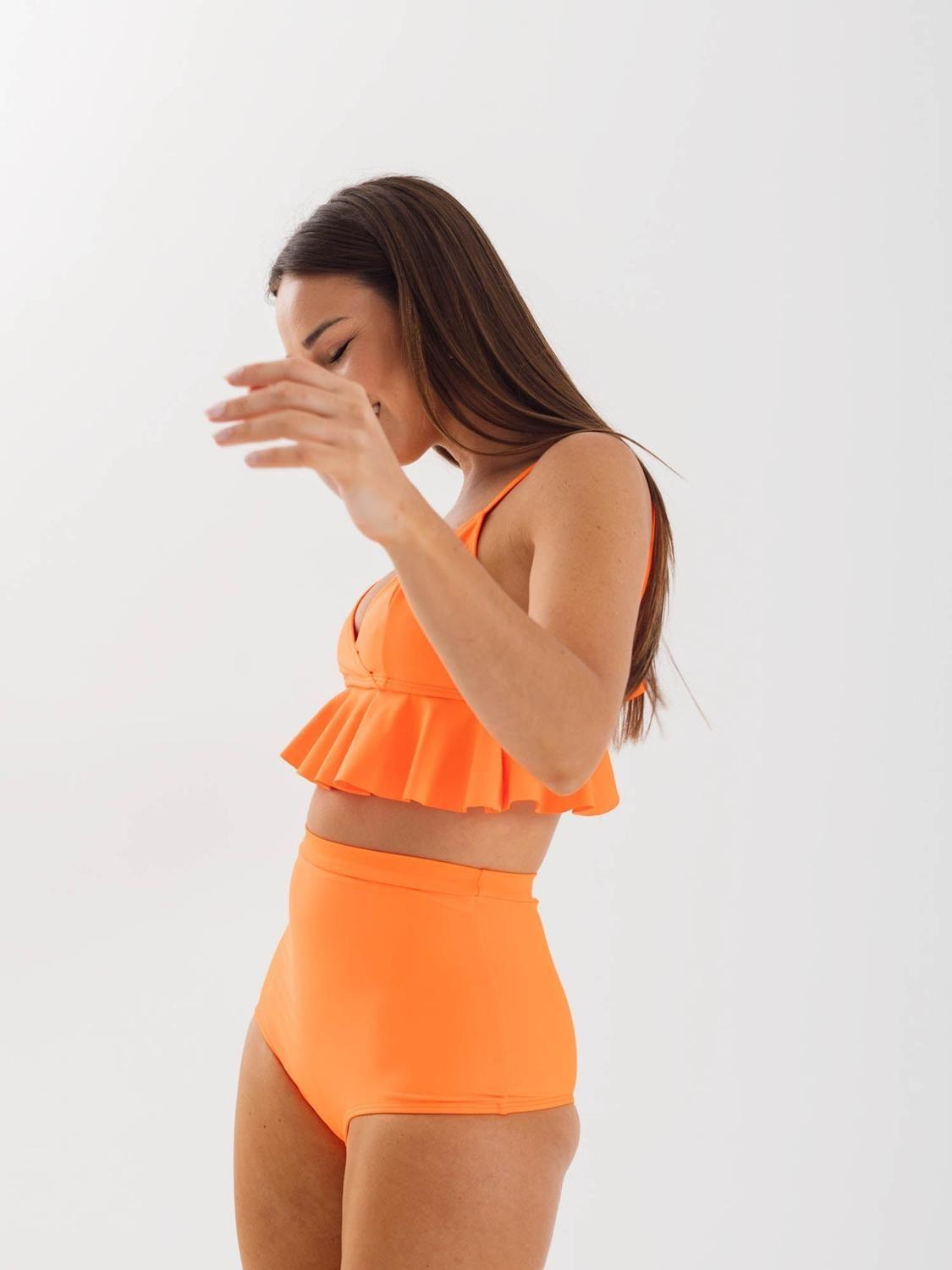 Bottom de Bikini Daikiri Mujer Short Tiro Alto Naranjo Fluor Filtro UV50+-6