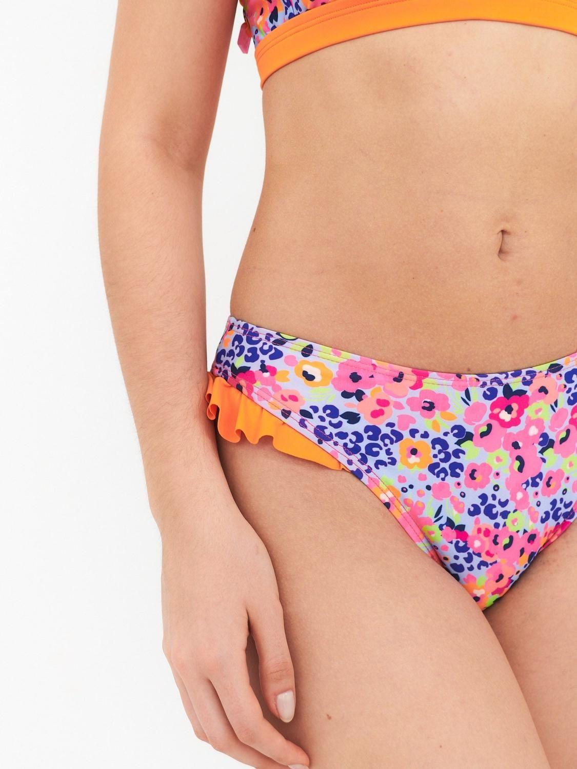 Bottom de Bikini Daikiri Mujer Calzón Vuelos Flores Celeste Flúor Filtro UV50+-2