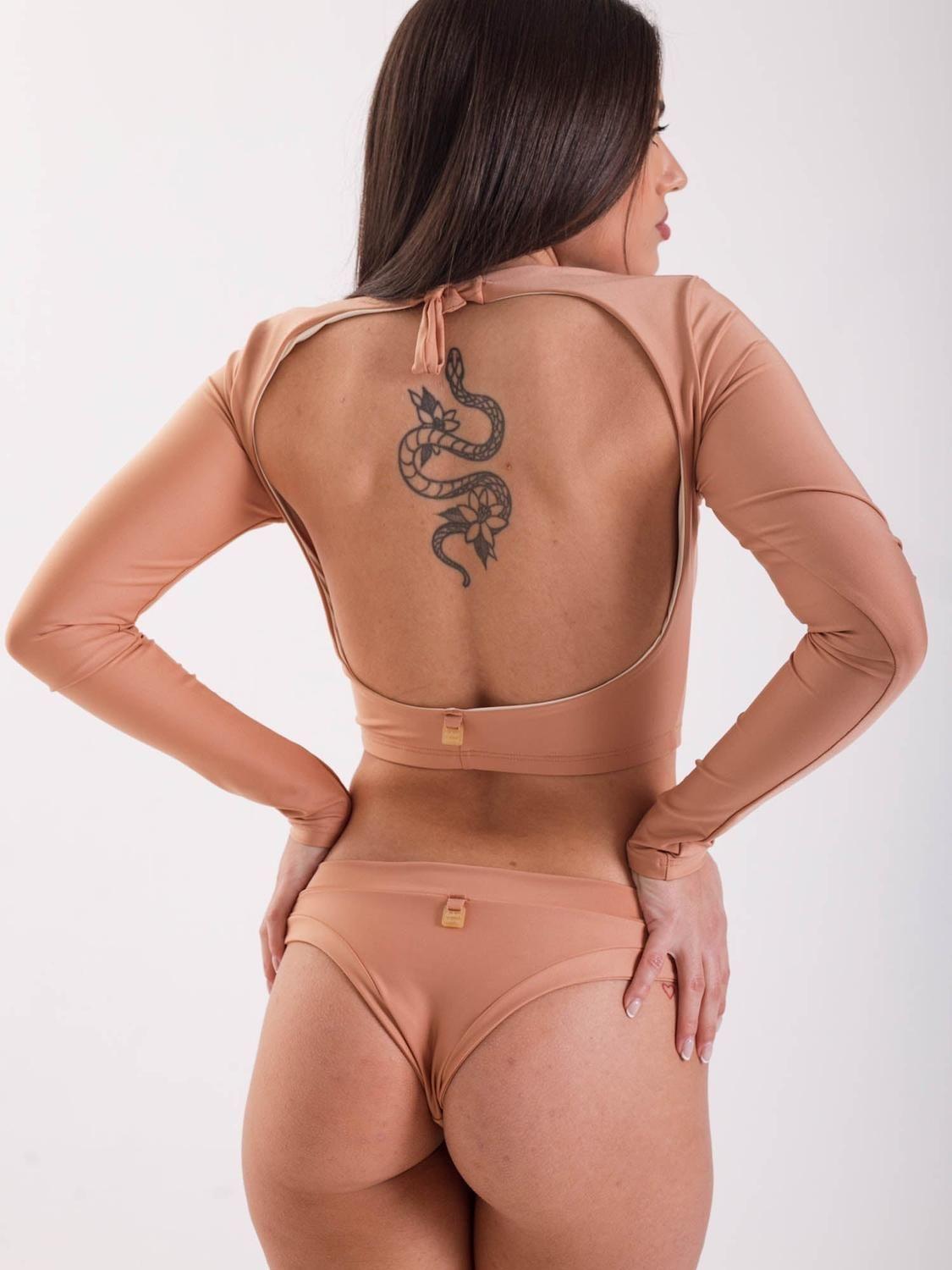 Bikini Surf Daikiri Mujer Manga Larga Espalda Abierta Café Filtro UV50+-1