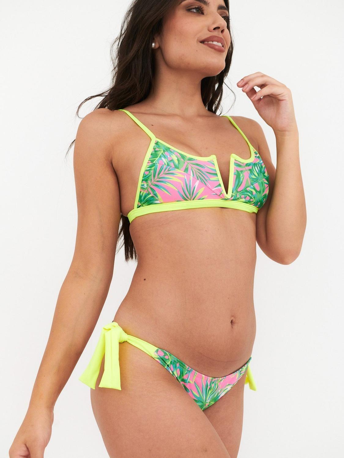 Bottom de Bikini Daikiri Mujer Calzón Amarras Hojas Rosa Flúor Filtro UV50+-4