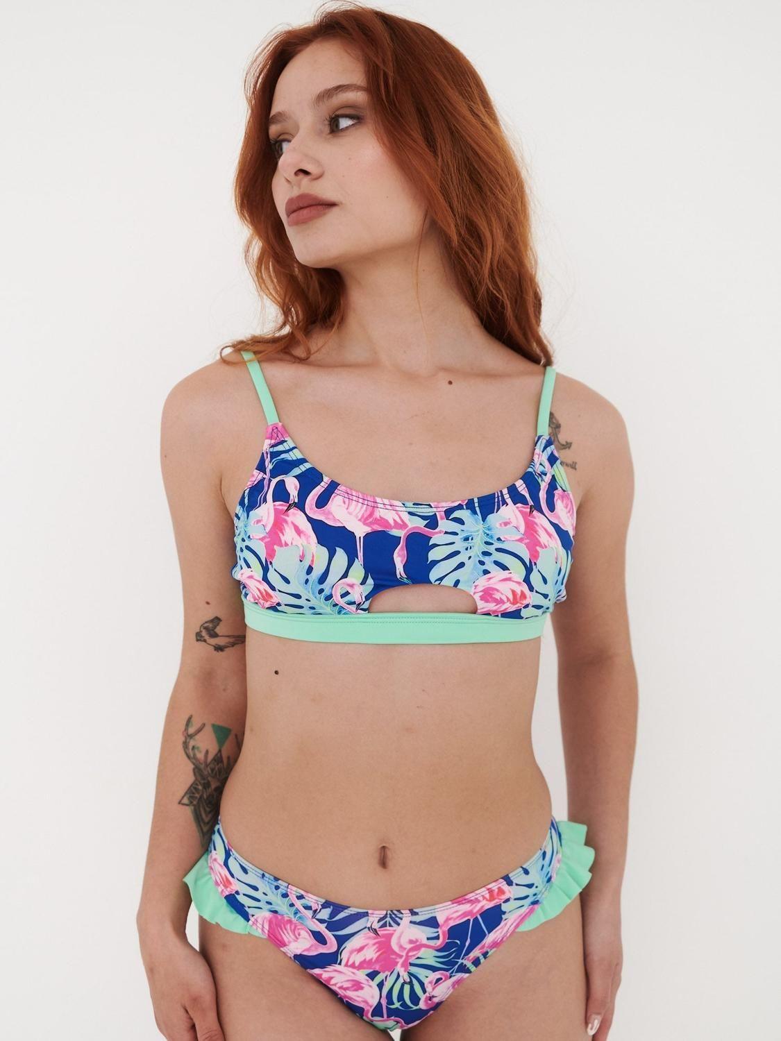 Top de Bikini Daikiri Mujer Deportivo Soporte Flamencos Azul Flúor Filtro UV50+-4