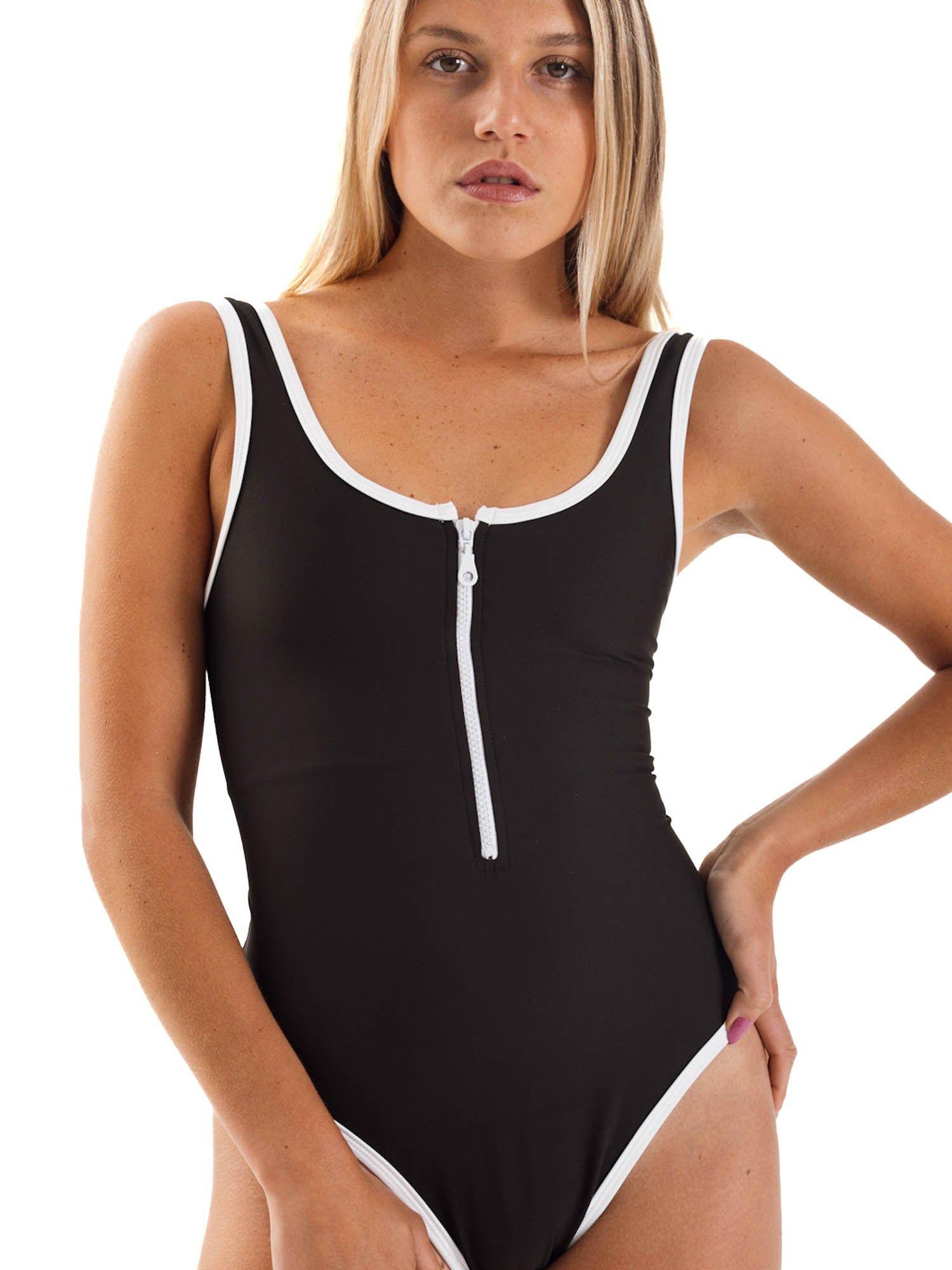 Daikiri Traje de Baño Mujer Negro Liso Control Abdomen Deportivo Protección UV 50+-0