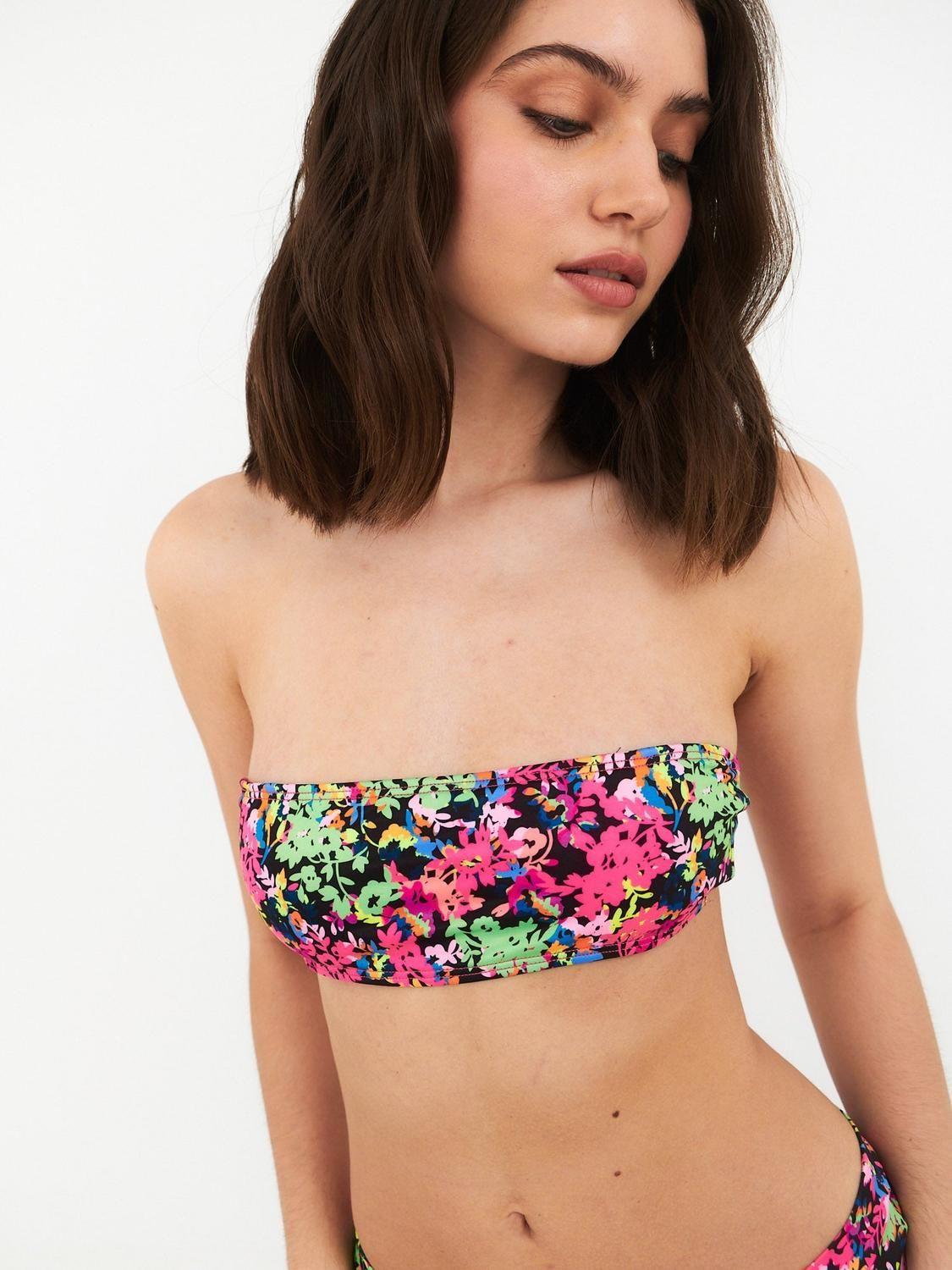 Top de Bikini Daikiri Mujer Strapless Flores Negro Rosa Flúor Filtro UV50+-2