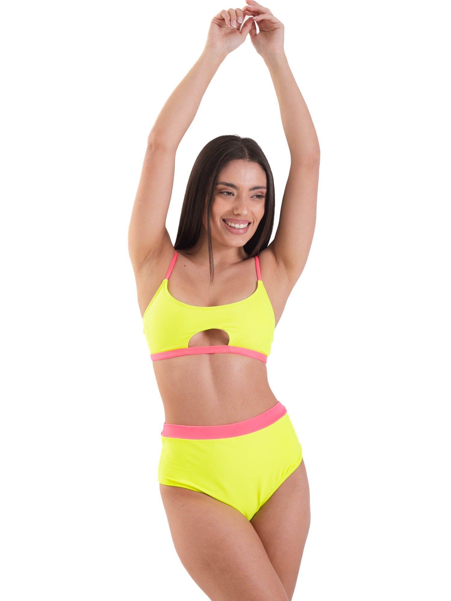 Daikiri Bikini Mujer Amarillo Liso Deportivo Culote Protección UV 50+-3