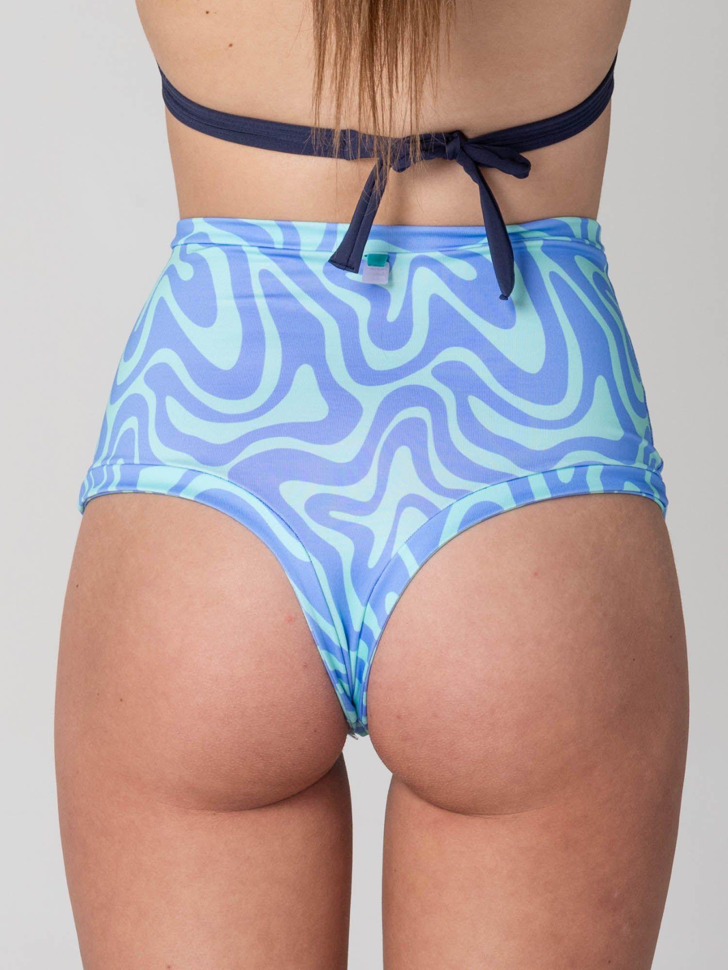 Bottom de Bikini Daikiri Mujer Calzón Tiro Alto Sin Elasticos Psicodélico Azul Menta Protección-1