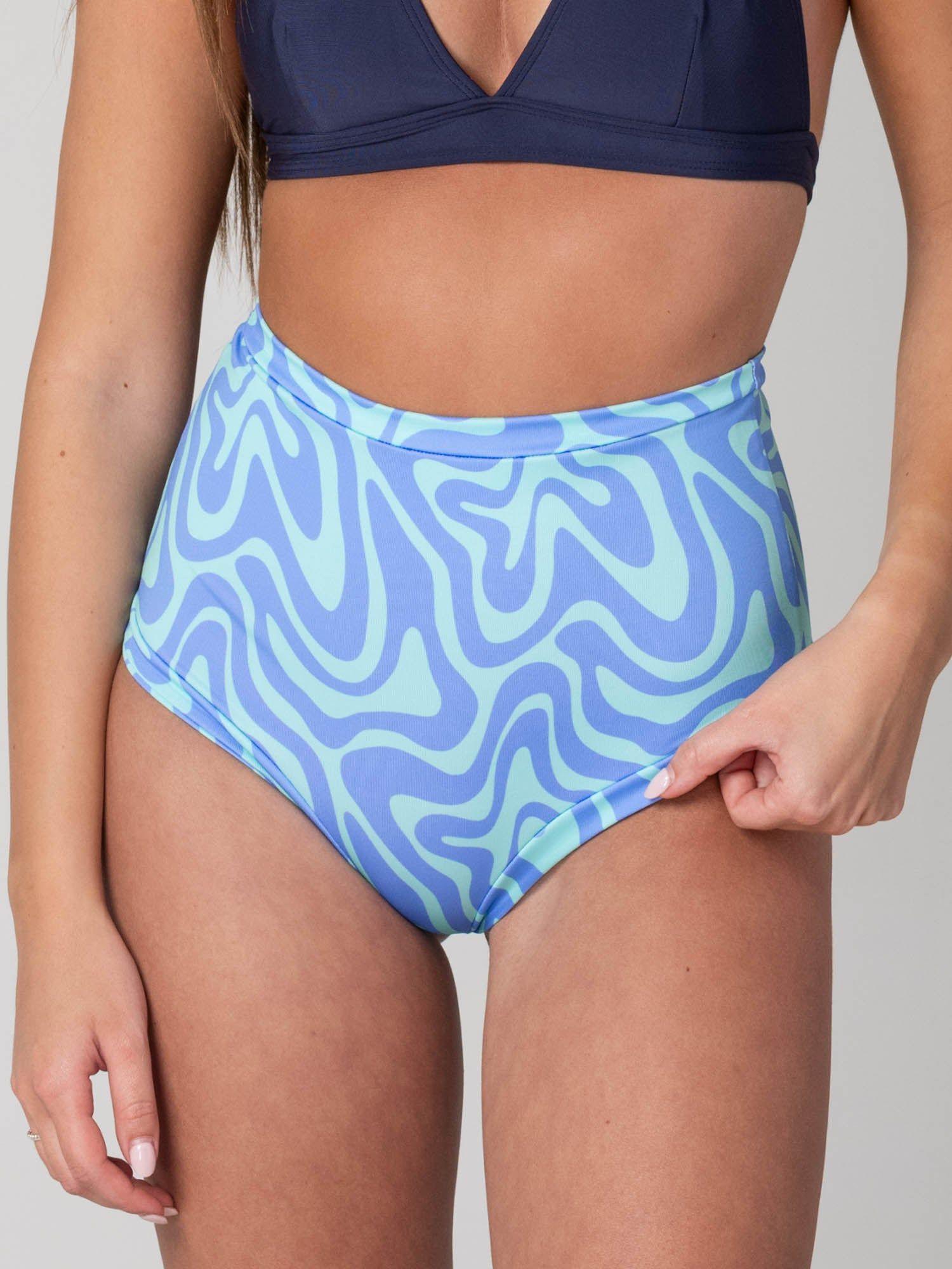Bottom de Bikini Daikiri Mujer Calzón Tiro Alto Sin Elasticos Psicodélico Azul Menta Protección-2