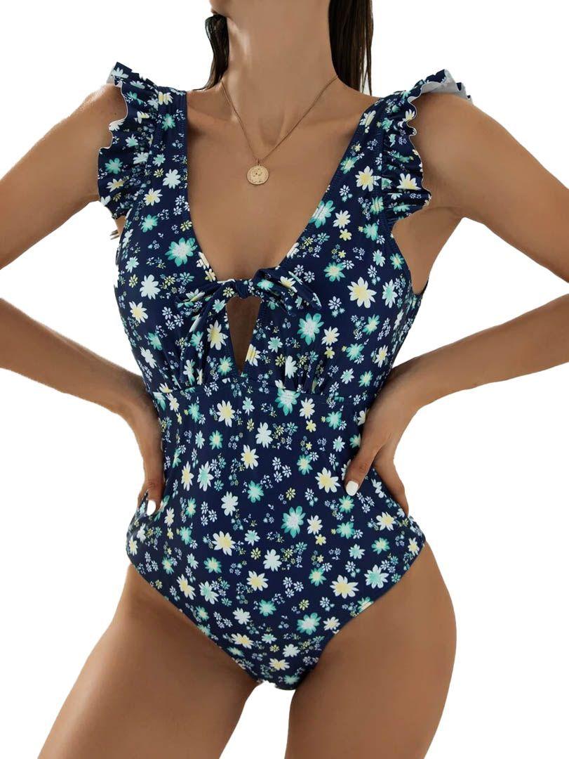 Daikiri Traje De Baño Mujer Entero Daikiri Vuelos Azul Flores-0